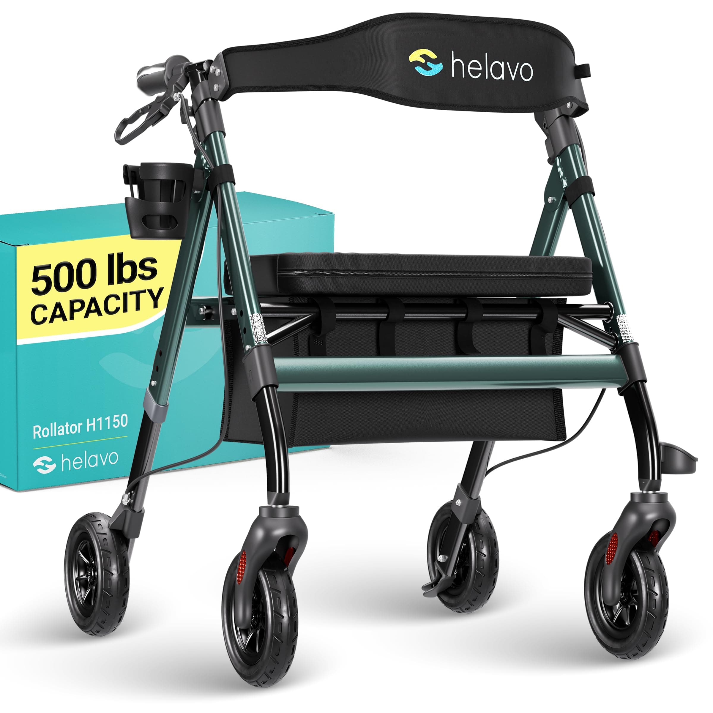 Helavo Heavy Duty All Terrain Walker - Extra Wide Bariatric Outdoor Rollator for Seniors - 500 lbs Weight Capacity