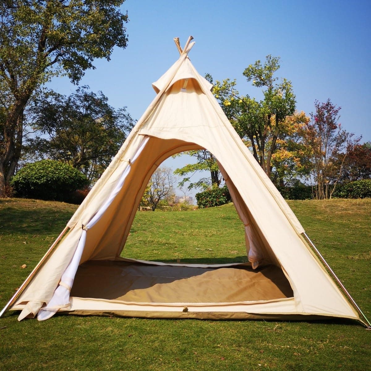 2 Person Outdoor Camping of 2M Canvas Camping Pyramid Tent Large Adult Teepee Pagoda Tent
