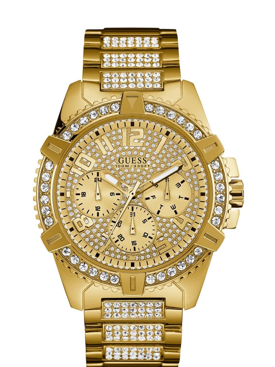 Stainless Steel Gold-Tone Crystal Embellished Bracelet Watch