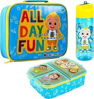 Zawadi Global Kids Childrens Lunch Box Set – Insulated Lunch Bag, Multicompartment Lunch Box & 540ml Water Bottle - School Travel Lunch Food Set, BPA Free (Cocomelon)