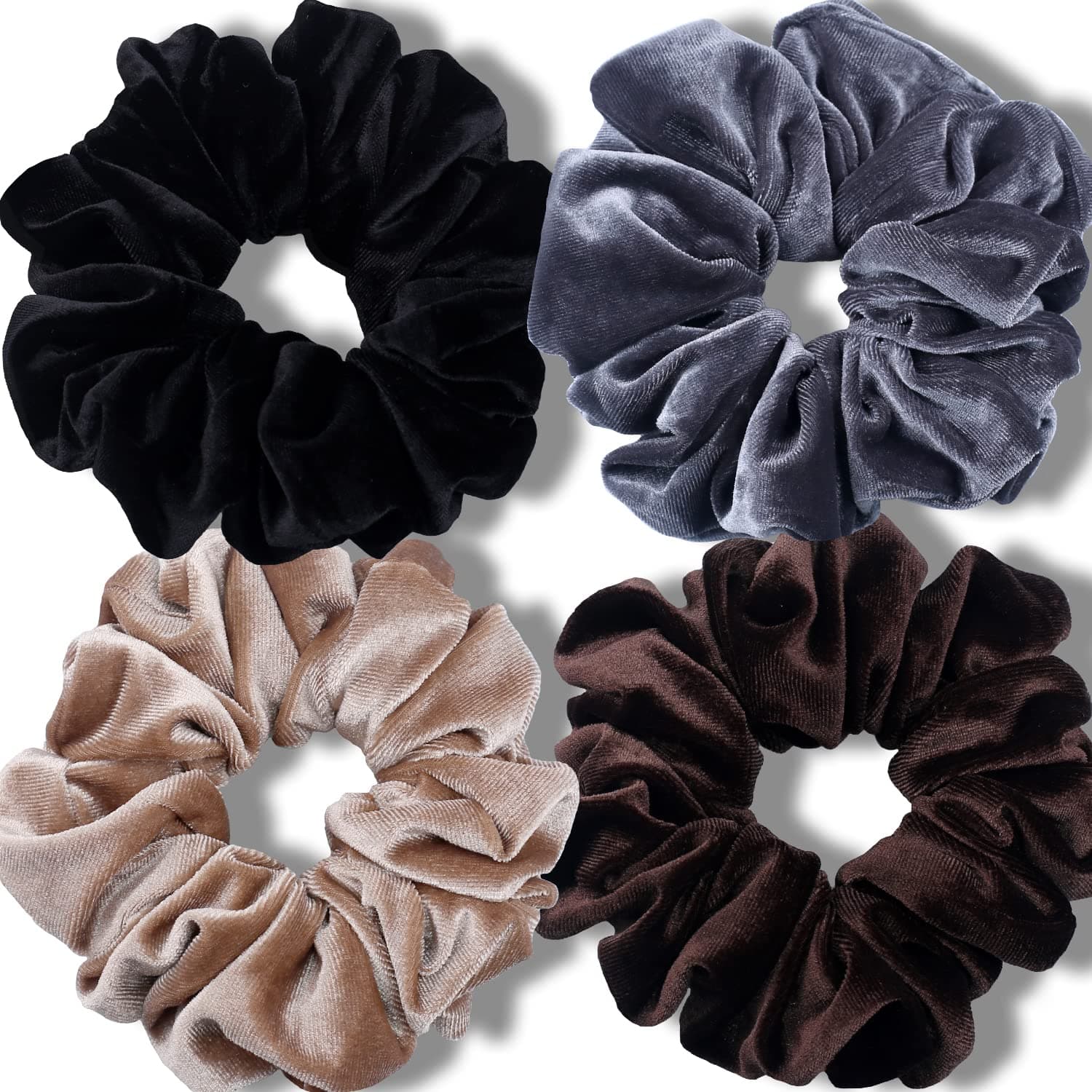 Extra Large Scrunchies for Women's Thick Hair, Premium Velvet Soft Jumbo Scrunchy, XL 6 inch Big Elastic Band Hair Accessories, 4 Pack, Neutral