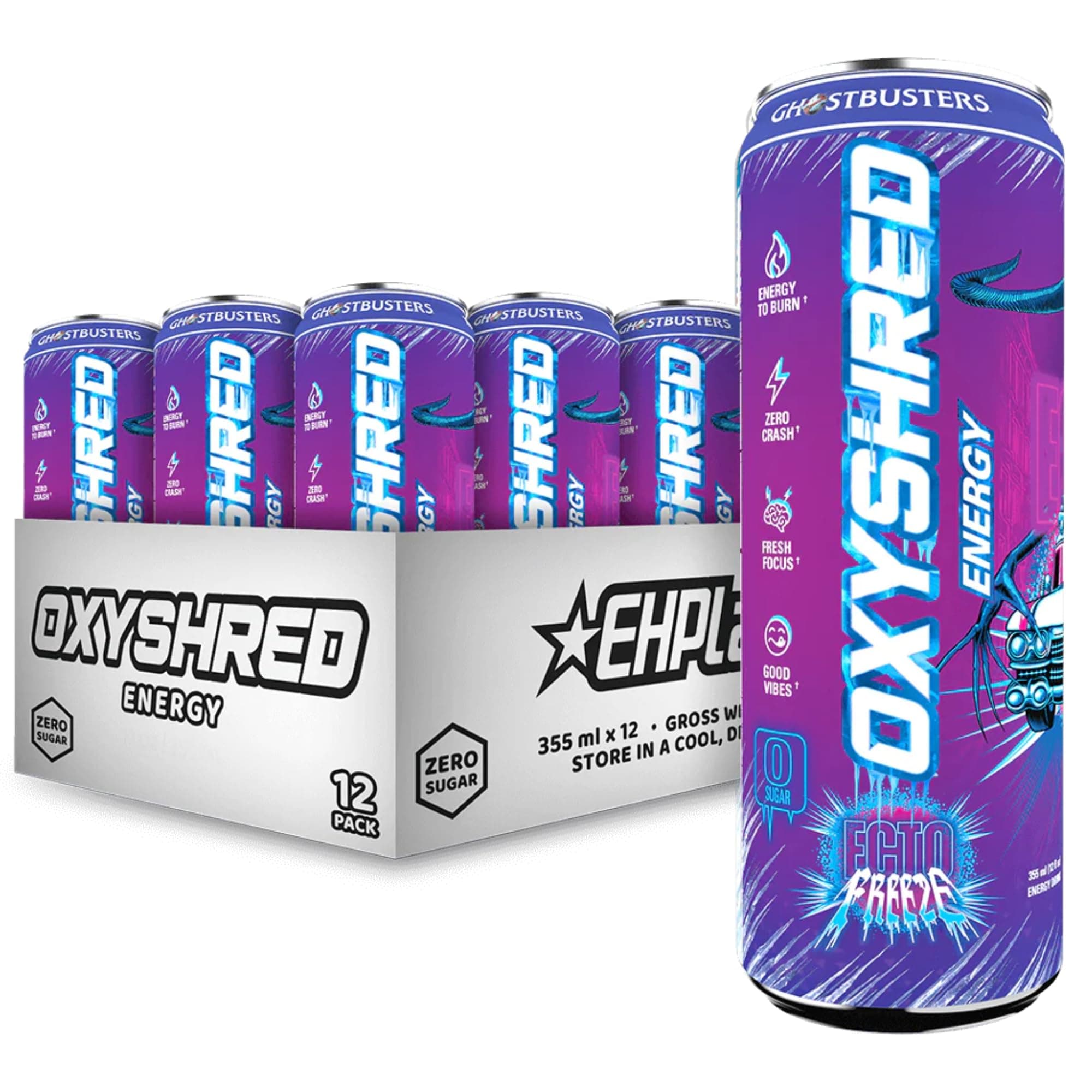 EHP Labs OxyShred Energy Drink - Zero Sugar Energy Drinks, Green Tea Extract, Vitamin C & L Carnitine - Zero Carbs, Zero Calories, Clean Caffeine - Ecto Freeze (12-Pack)