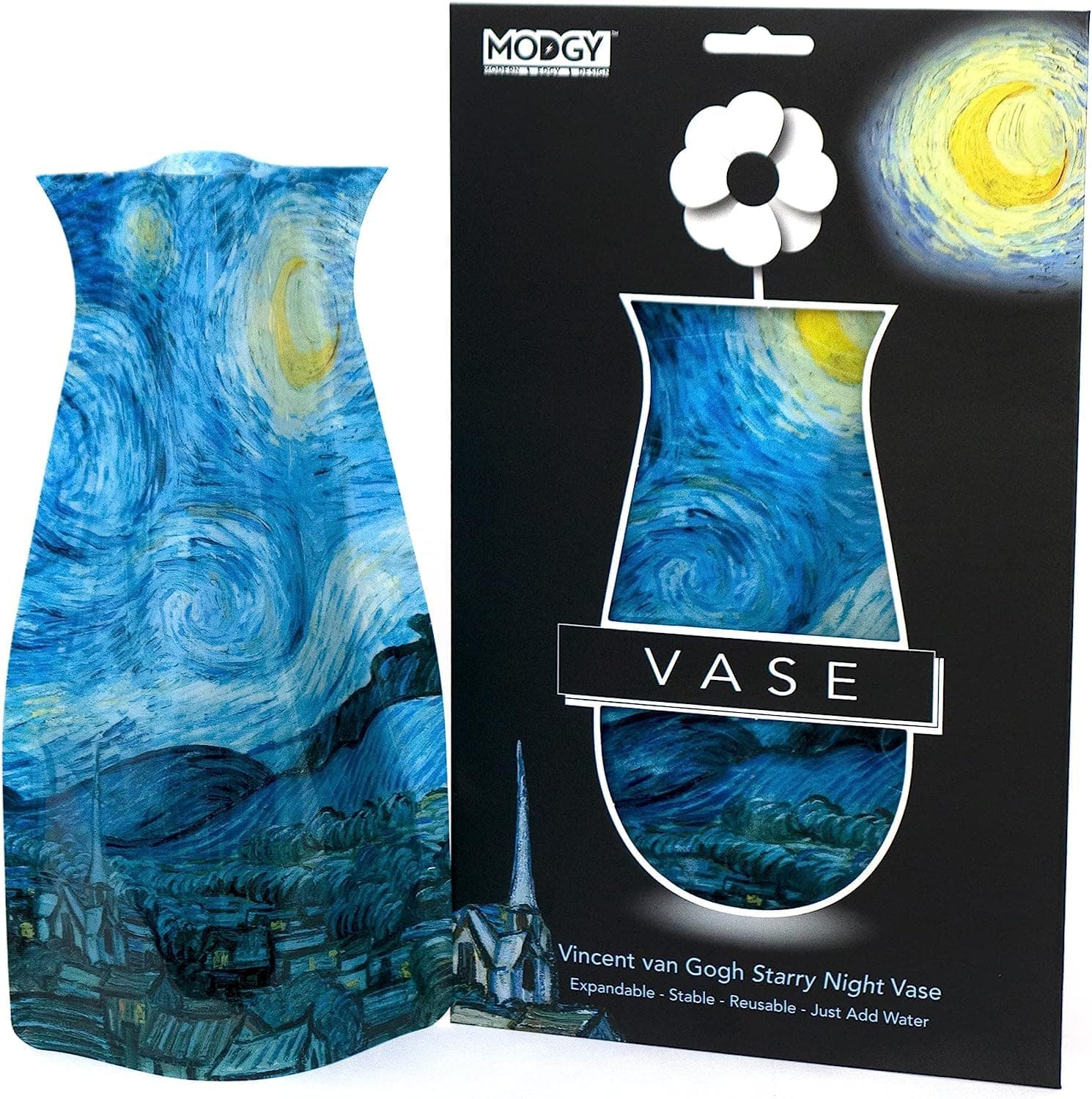 MODGY Collapsible and Expandable Plastic Flower Vase, Unbreakable, Foldable, Decorative Modern Centerpieces, Table Decorations, Van Gogh Starry Night, 1 Pack