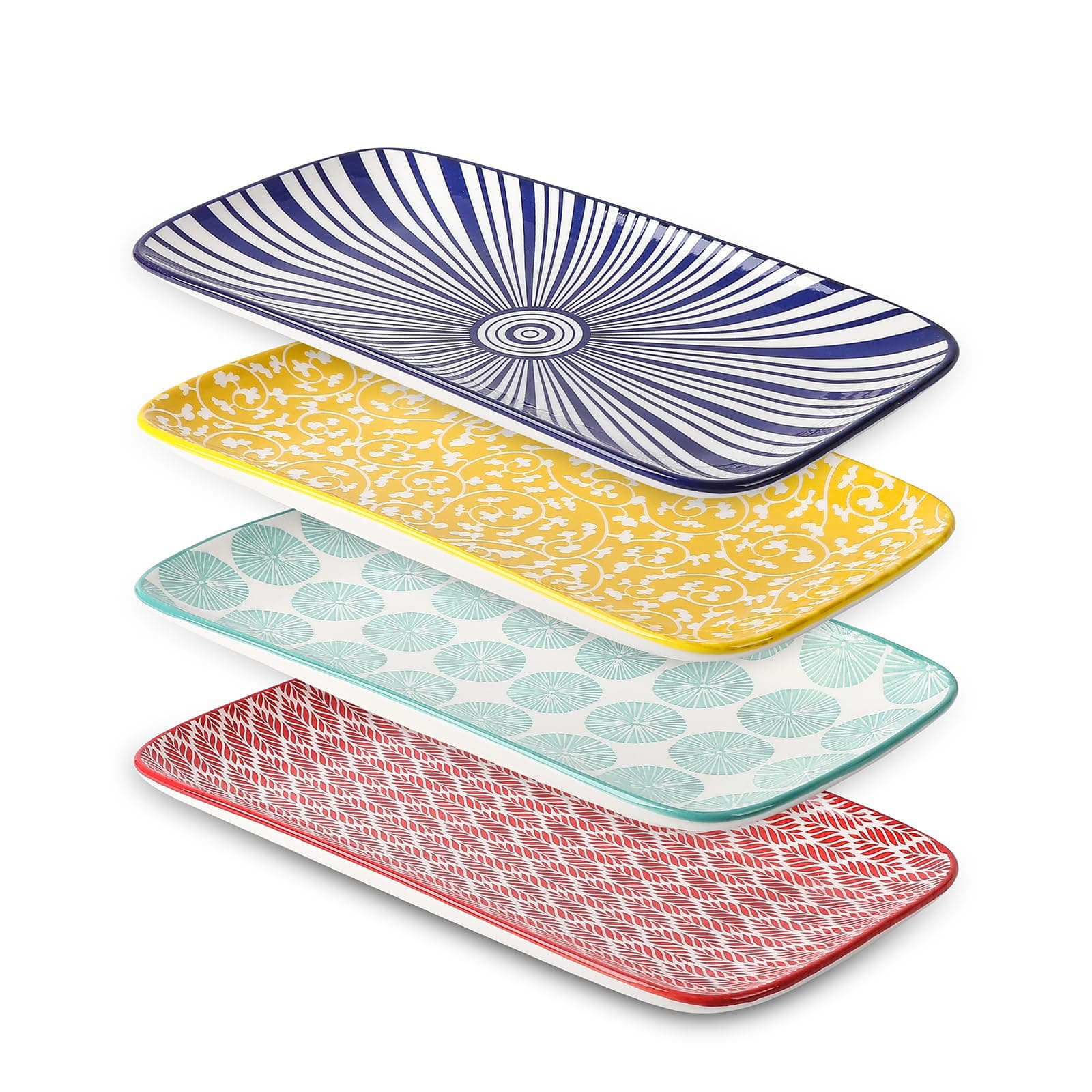 Selamica Ceramic Serving Platters, 14 Inch Serving Trays for Party Entertaining, Large Rectangular Serving Plates for Appetizer, Charcuterie, Dessert, Fruit, Set of 4, Assorted Colors