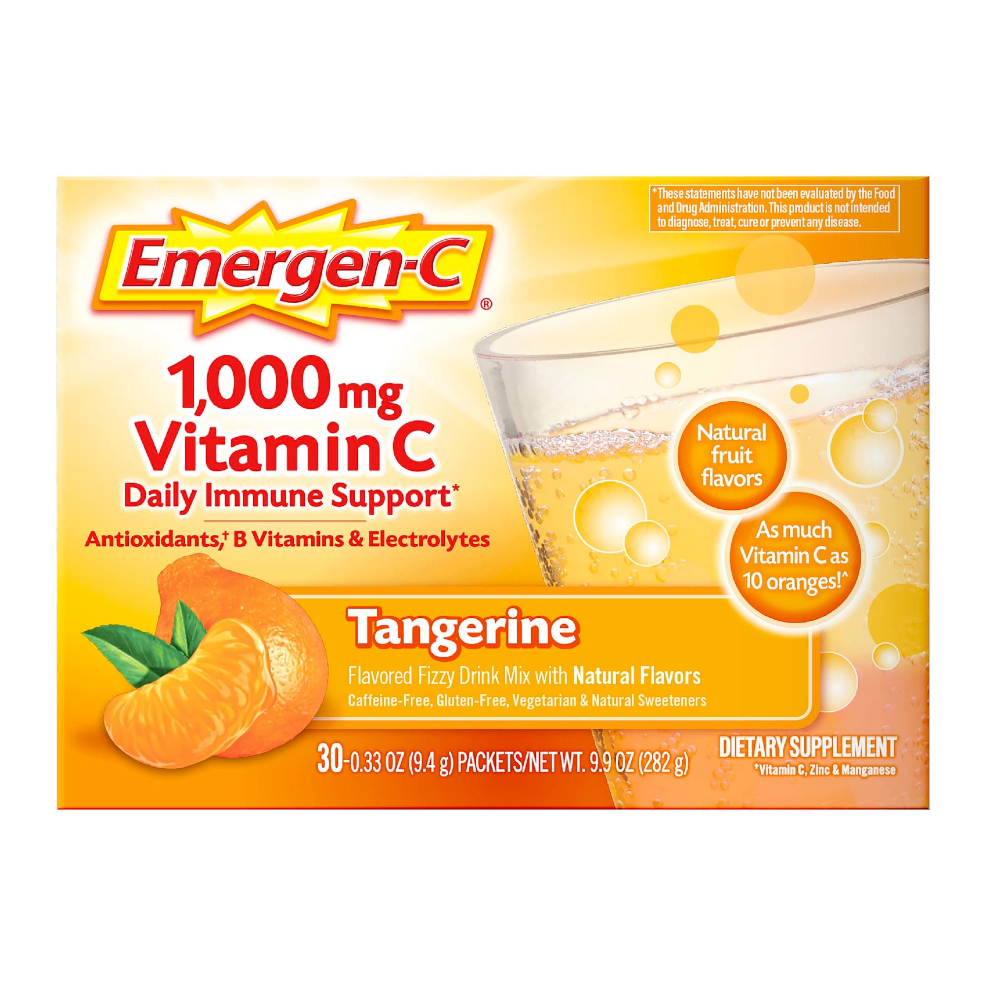 1000mg Vitamin C Immune Support Powder Tangerine 30CT includes Zinc, Manganese, 7 B Vitamins and Electrolytes for Back to School Essentials
