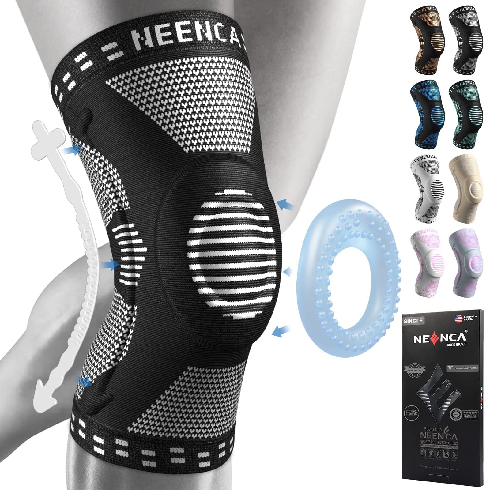 Professional Knee Brace，Compression Knee Sleeve with Patella Gel Pad & Side Stabilizers Knee Support Bandage for Pain Relief Medical Knee Pad for ACL Running Joint Recovery