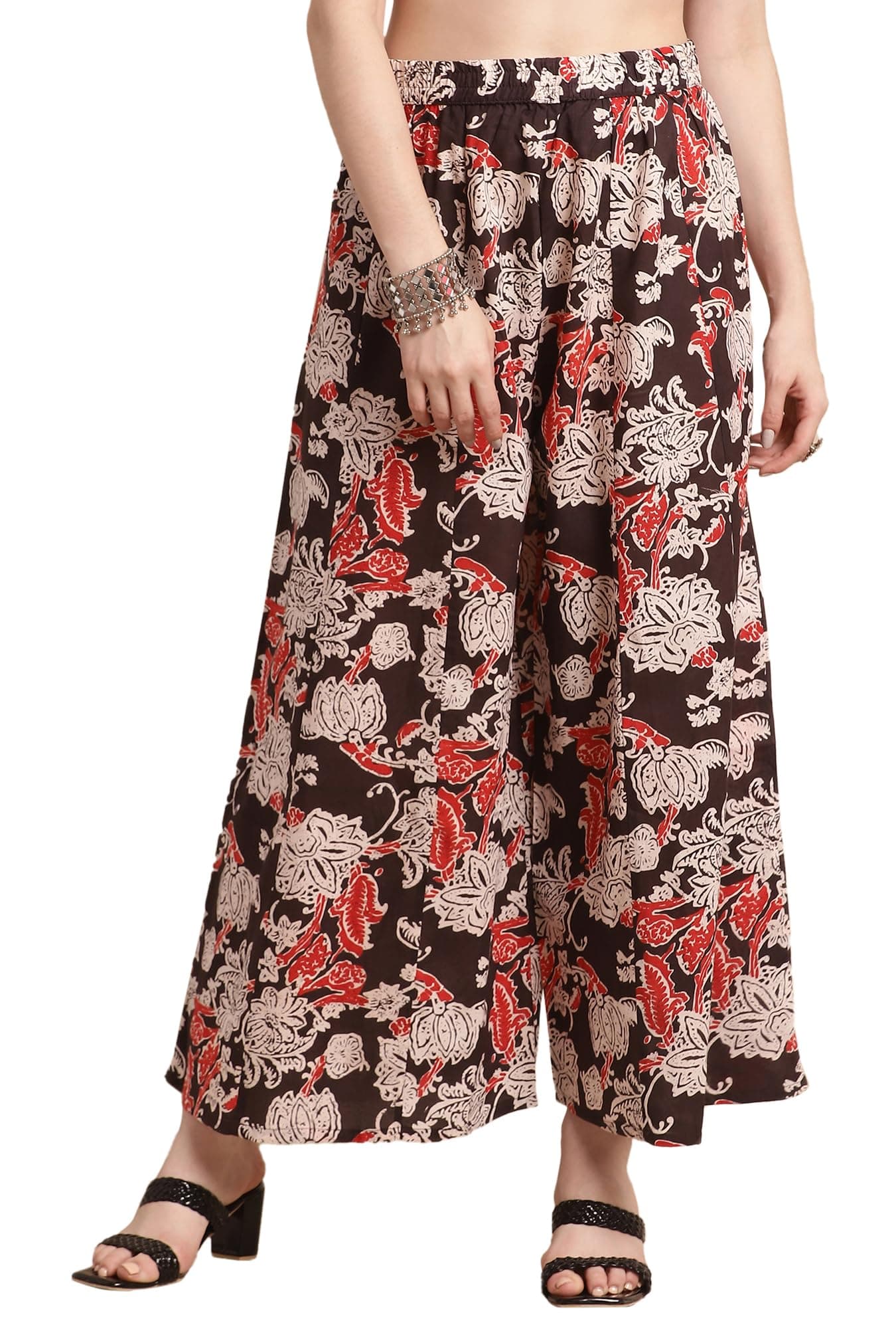 Women's Regular Fit High Rise Cotton Flair Printed Regular Palazzo