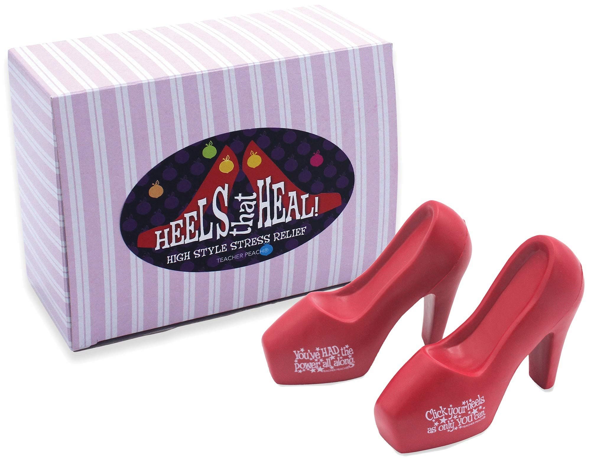 Teacher Peach High Heels Red Ruby Slippers Stress Relievers Shoe Box Gift Set Heels that Heal