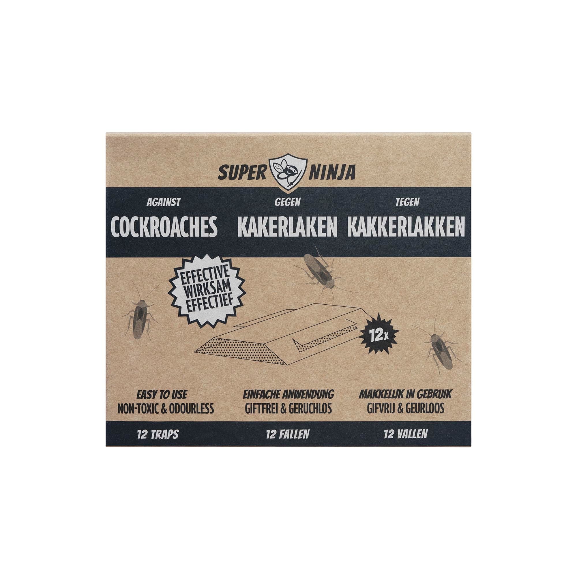 Super Ninja Cockroach Traps - 12 Sticky Traps with Attractive, Powerful Non-Toxic Anti Cockroach Product for Home, Garage and Basement, Recyclable and Odourless