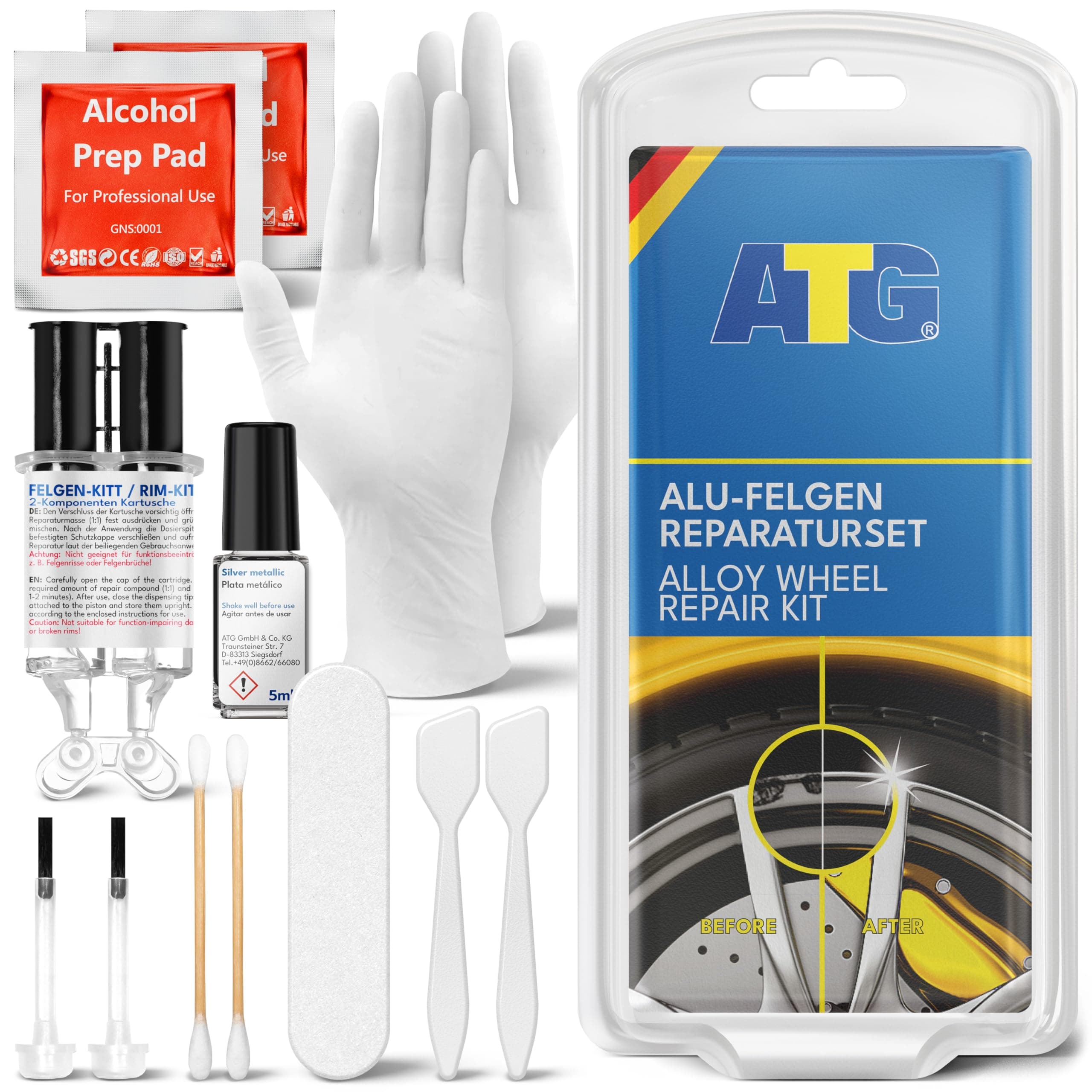 ATG Rim Scratch & Rim Dent Scratch Repair Curb Rash Repair Kit, Car Paint Scratch Repair Silver Paint Rim Scratch Repair Kit Rim Scratch Repair Alloy Wheel Scratch Repair kit Aluminum Scratch Repair