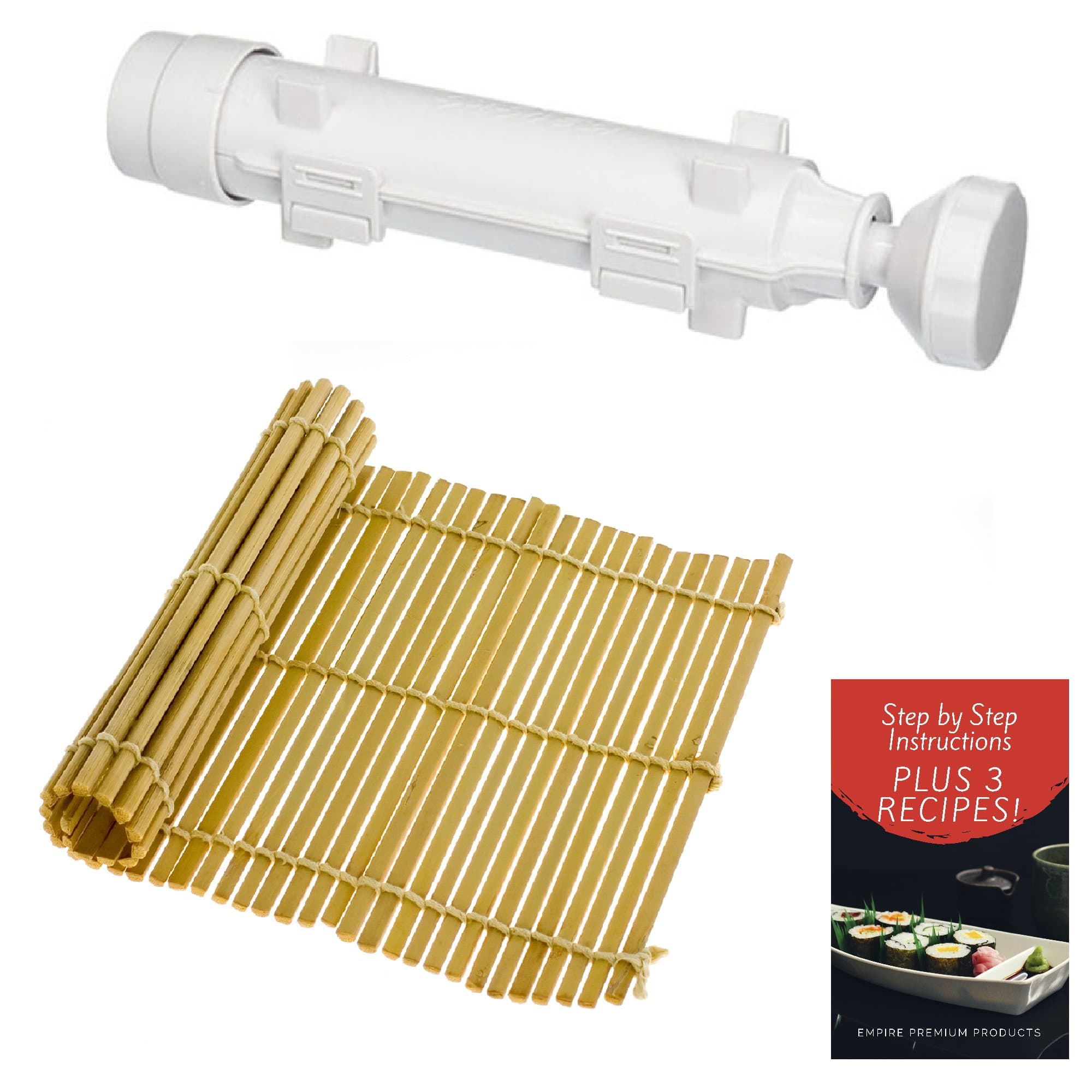 Empire Premium Products Sushi Bazooka Roller and Sushi Mat, All in One Sushi Maker Kit - Kitchen Appliance for Perfect Sushi Roll + Instructional E-Book w/Bonus Sushi Making Recipes