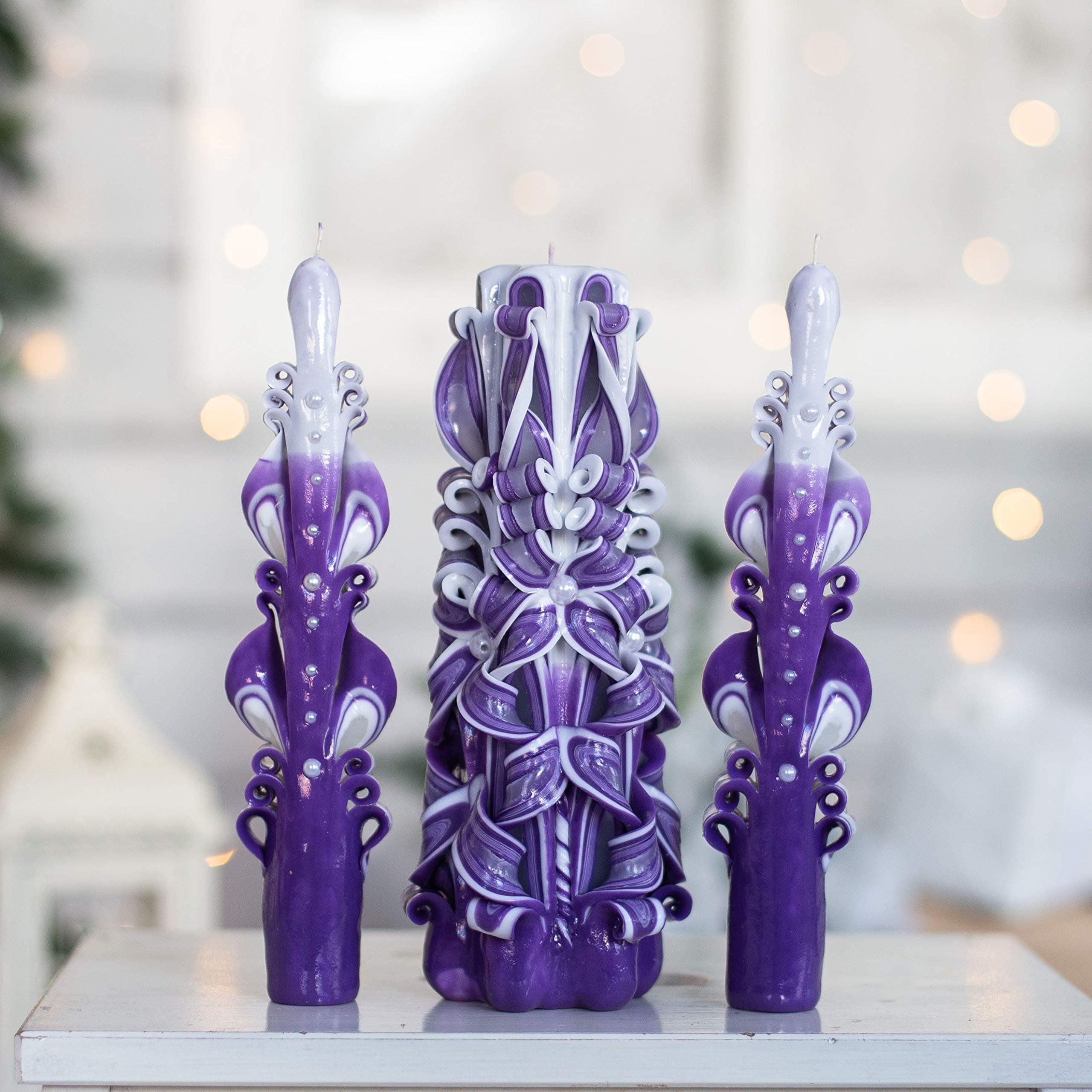 Personalized Unity Carved Candle - You can write Married Couple's Names - Unity Carved Candles for Wedding ceremony - Personalized Wedding Decor Candles - Purple carved candle - Purple Unity Candles