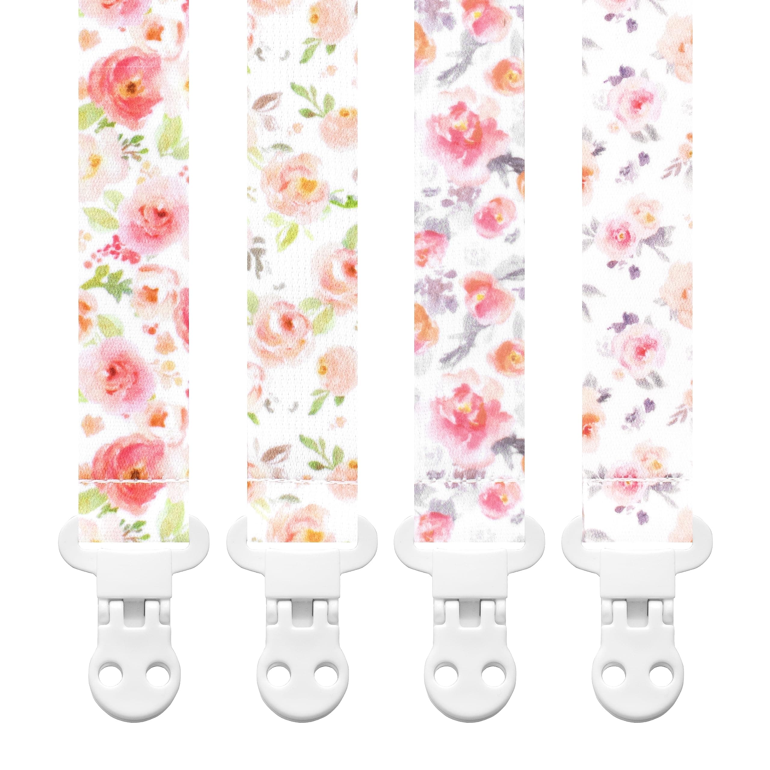 Stadela Baby Pacifier Clip Leash Soothie Holder Unisex for Girl or Boy 4 Pack Gift Set Universal Fit (Pink, Coral, Green, Gray, Blush)