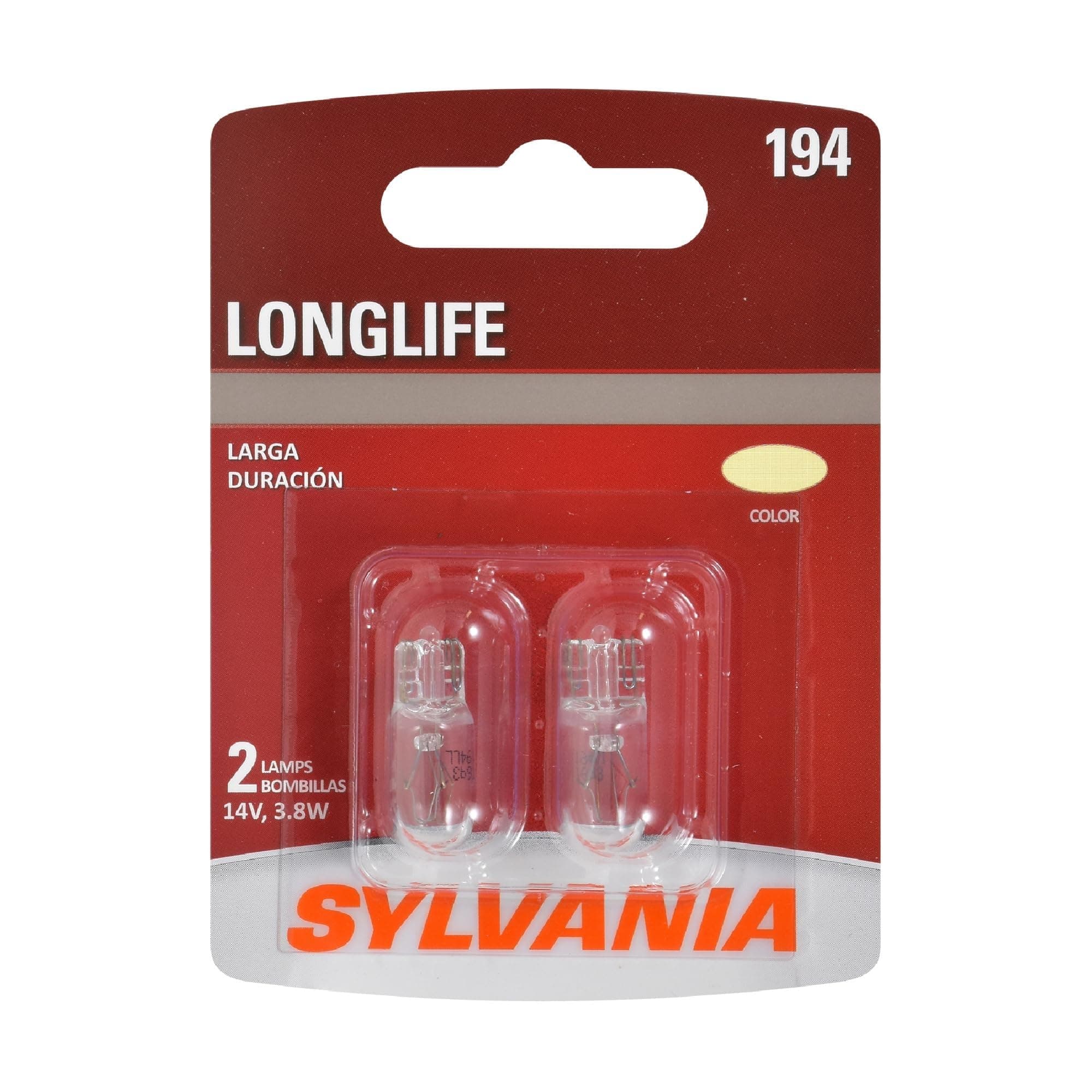 SYLVANIA 194 Long Life Miniature Bulb, (Contains 2 Bulbs)