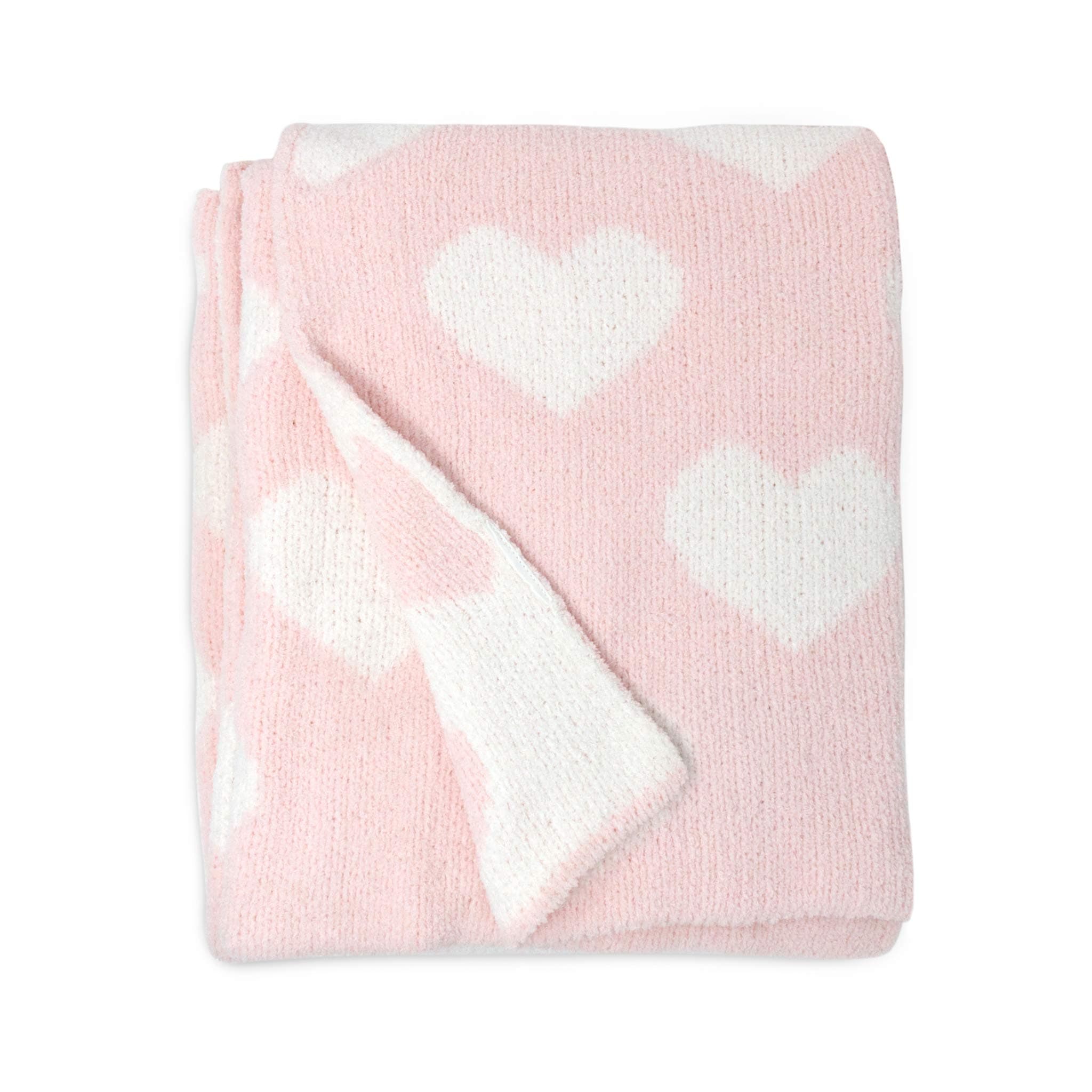 Pink Hearts Chenille Soft Baby Blanket Reversible Premium Cozy Fabric for Best Comfort - for Infant,Toddler,Newborn,Nursery,Girl,Throw,Crib,Stroller,Gift, Pink Hearts 40x30