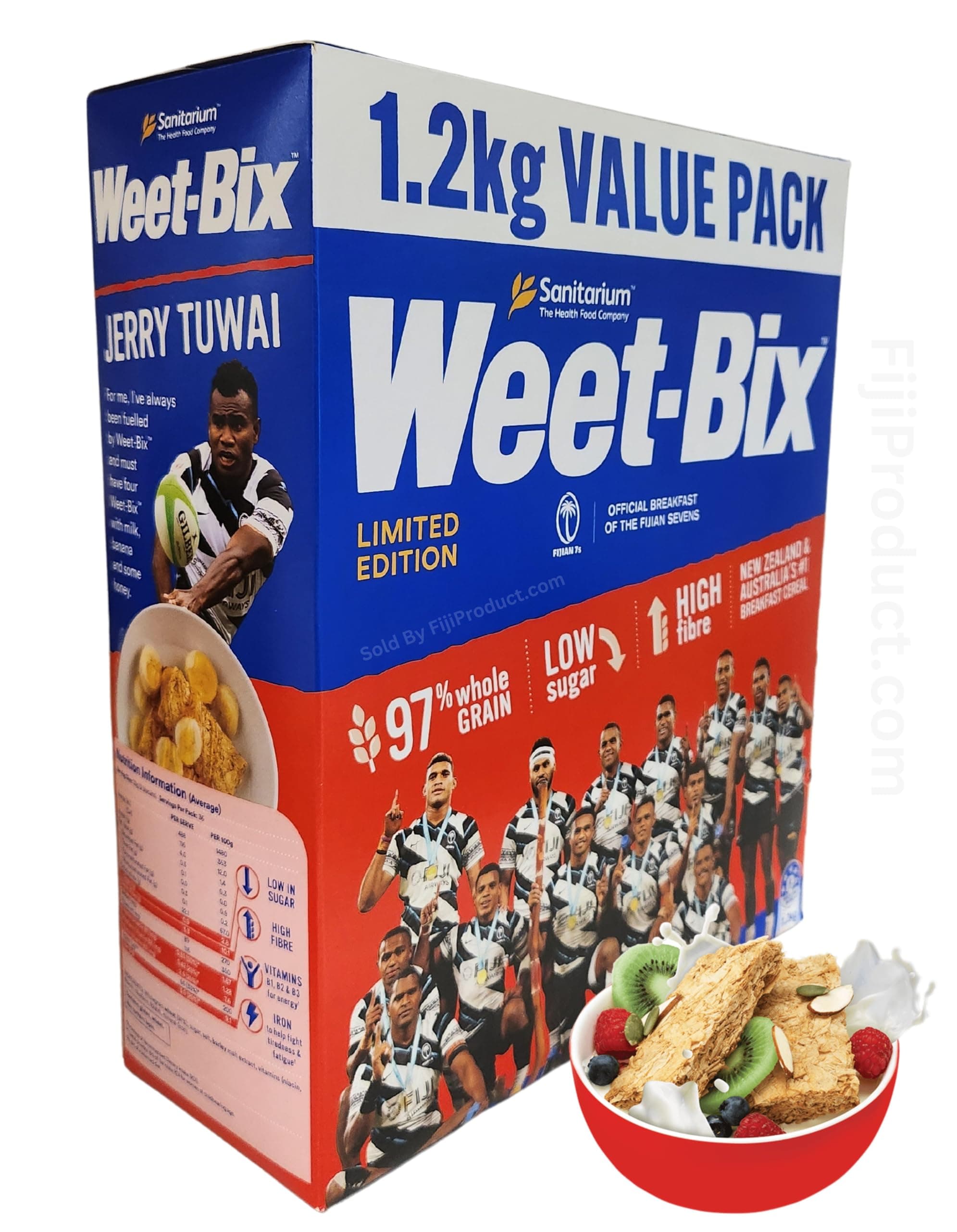 FIJI Sevens Weet-Bix Limited Edition (VALUE PACK 1.2 Kg) By Sanitarium 97% Whole-grain Wheat Breakfast Cereal