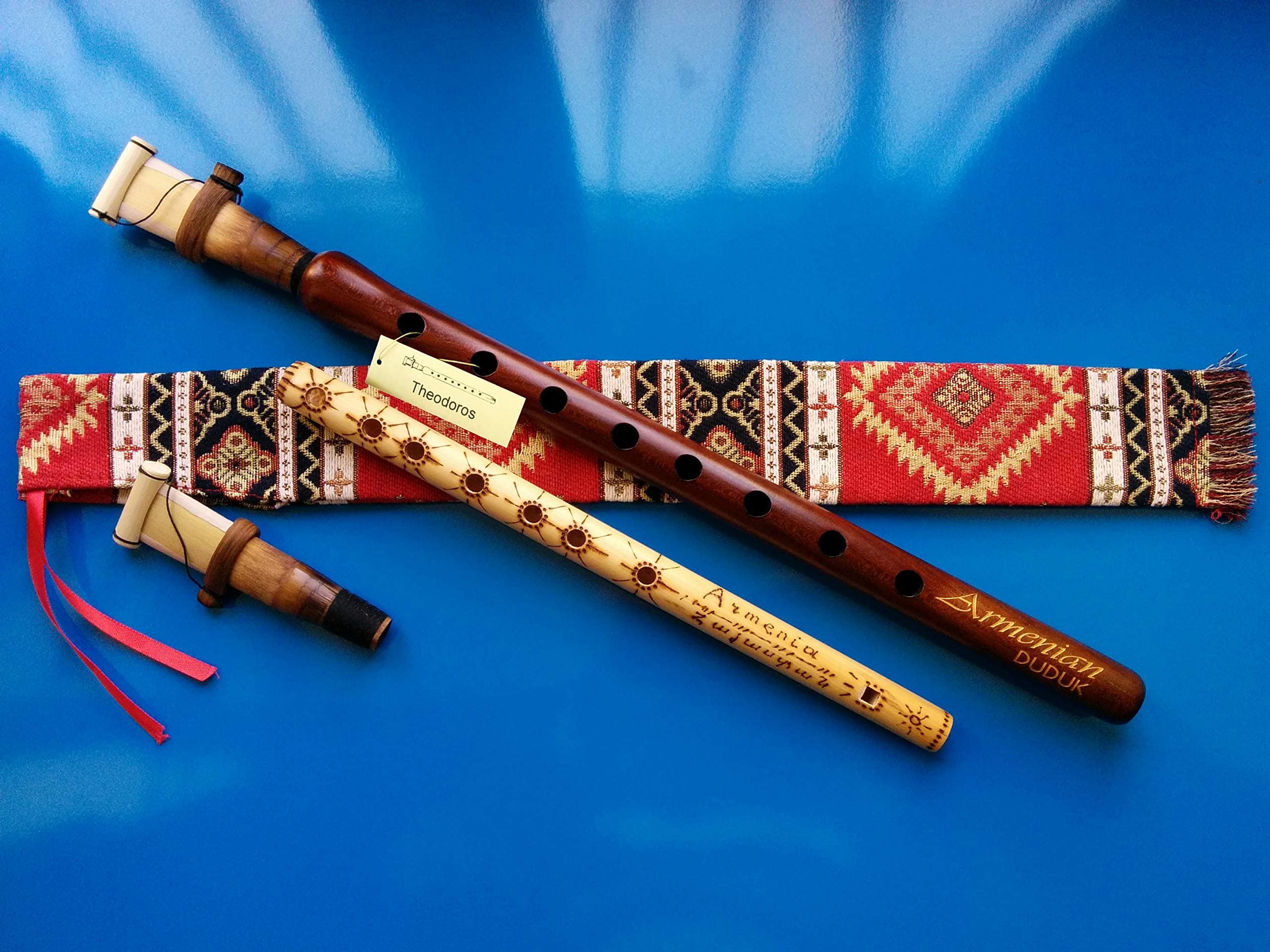 Armenian Engraved Duduk Pro – Handmade Apricot Wood Instrument with 2 Professional Reeds, National Case, Playing Instruction & Bamboo Flute