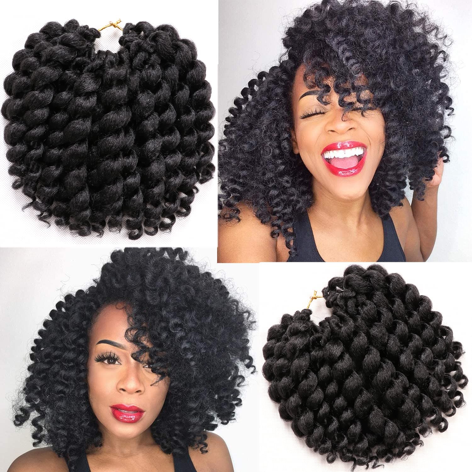Jamaican Bounce Crochet Hair-4 Packs Deal 6 Inch Jumpy Wand Curly Crochet Hair For Black Women (6 Inch (Pack of 4), #1B)
