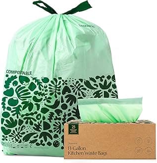 Cleanomic Compostable Trash Bags with Drawstring (13 Gallon, 25 Units, Tall), Eco-Friendly BPI Certified For Kitchen Compost