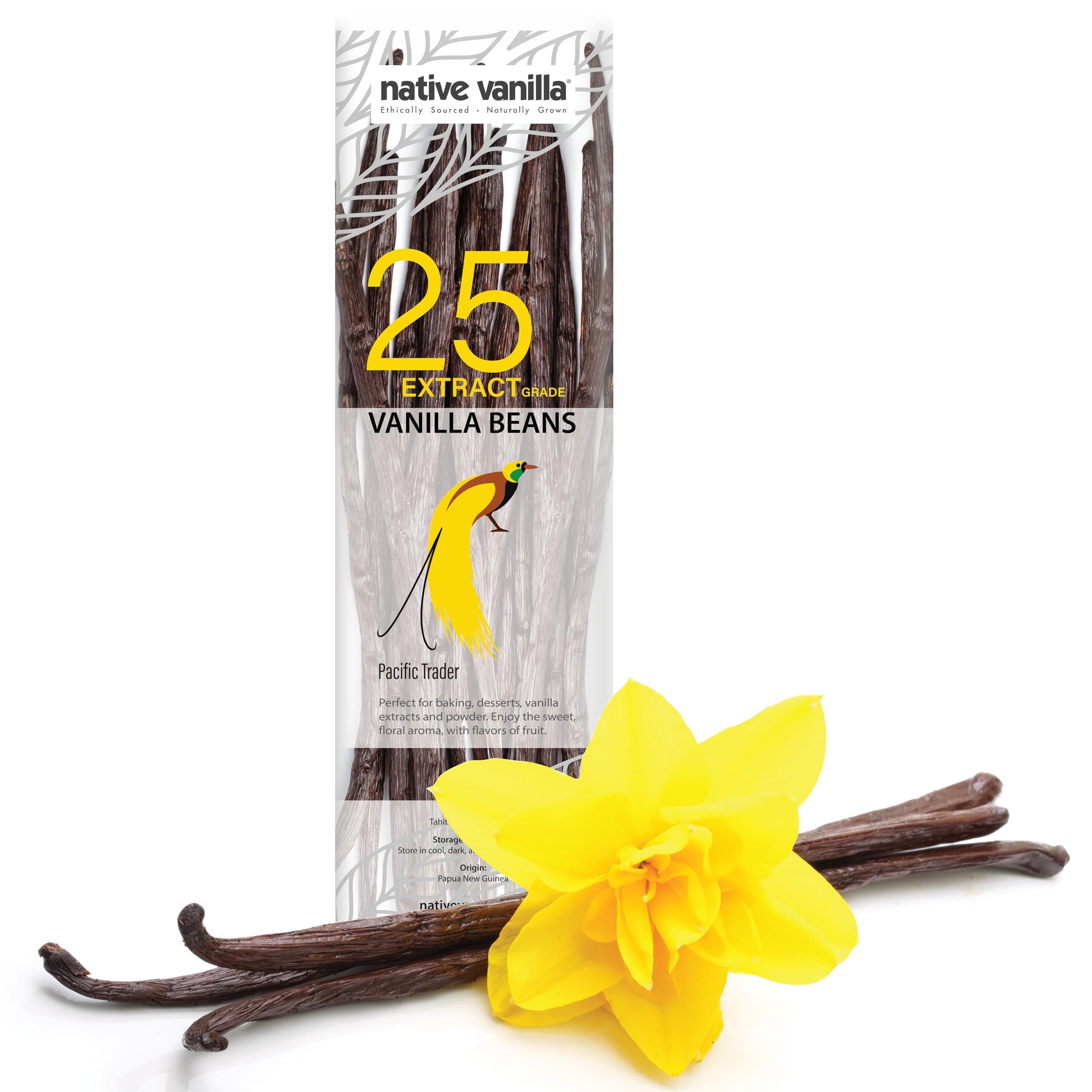25 Tahitian Vanilla Beans - Premium Grade B Whole Vanilla Pods - For Vanilla Extract, Cooking, Baking, & Desserts - Rich, Creamy Flavor - 100% Vegan & Kosher - Non-GMO & Gluten-Free - Native Vanilla