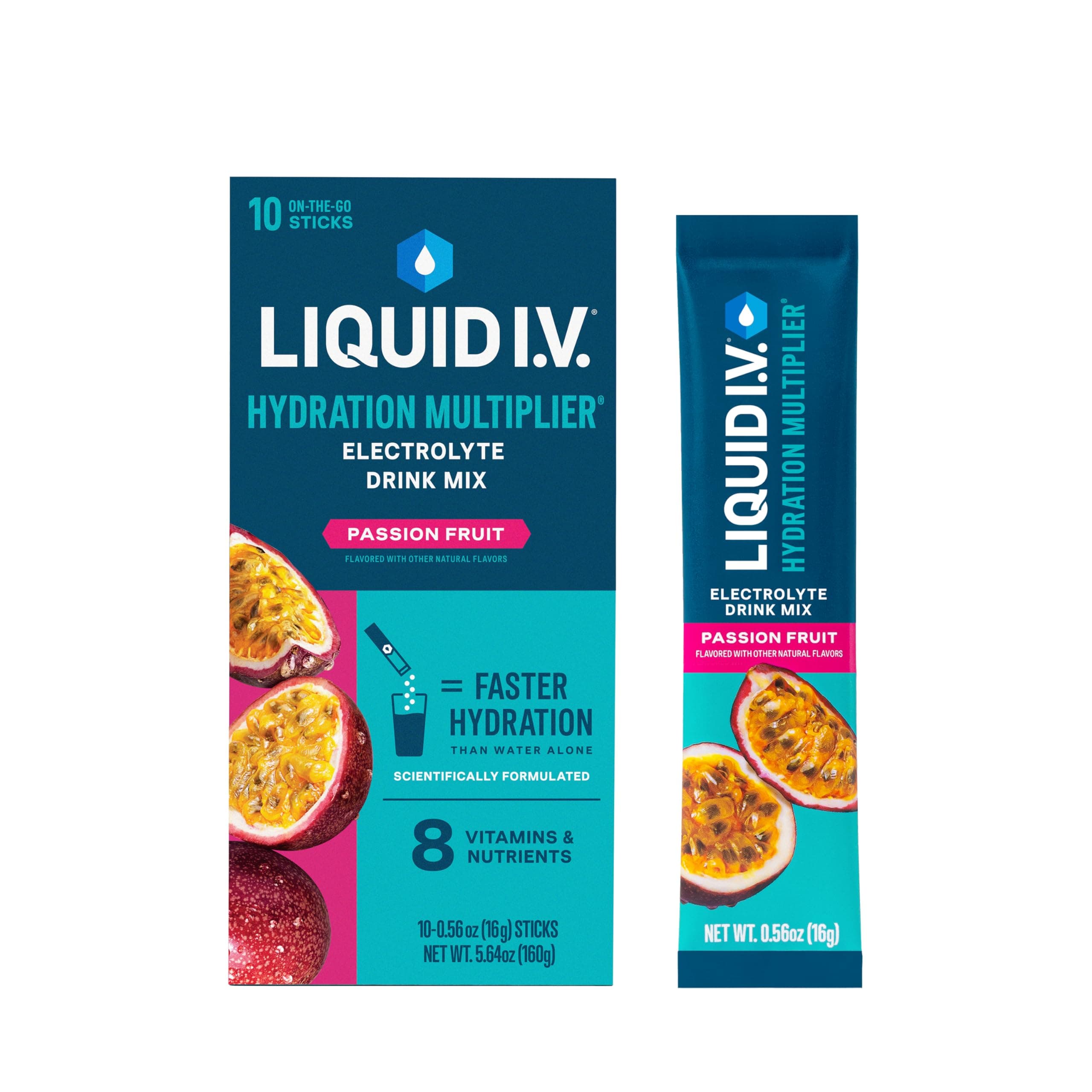 Liquid I.V Hydration Multiplier, Electrolyte Drink Mix, Passion Fruit, 10 Individual Stick Packs (16g)