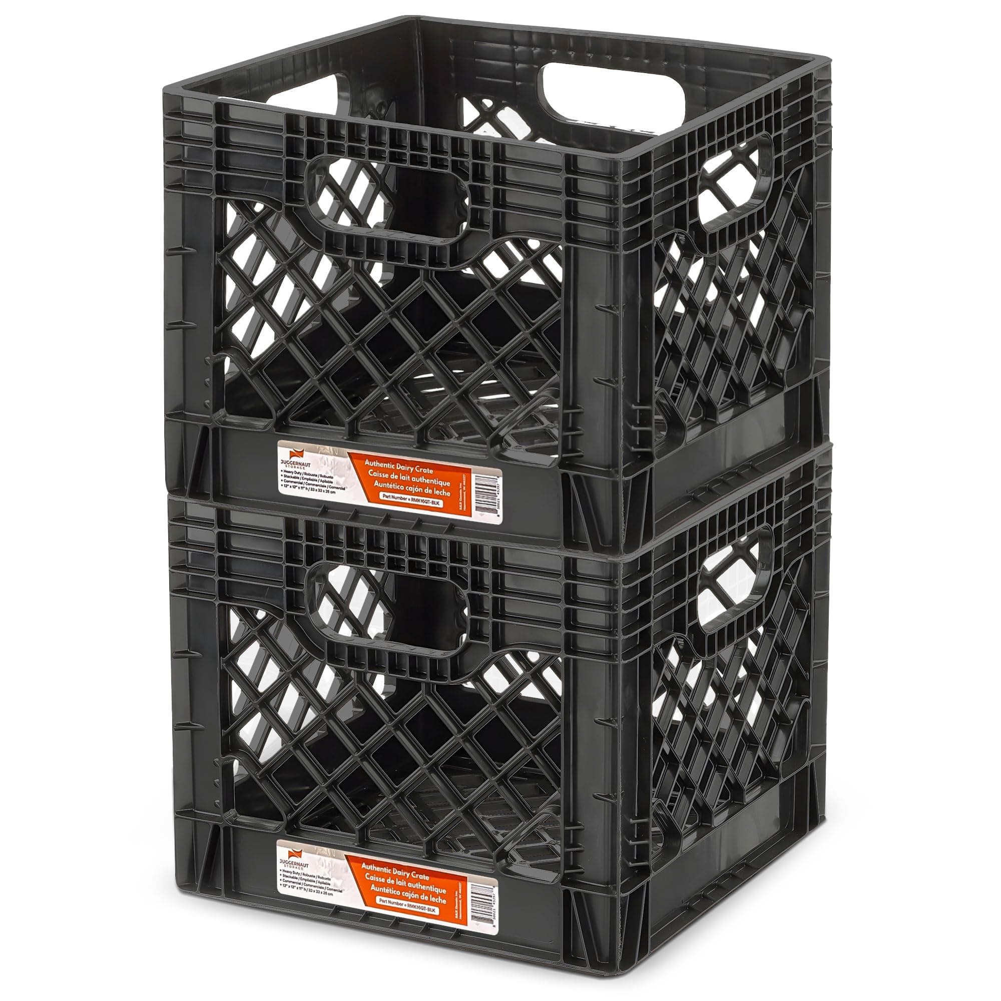 Juggernaut Storage 11" x 13" x 13" Black Milk Crate (Pack of 2)