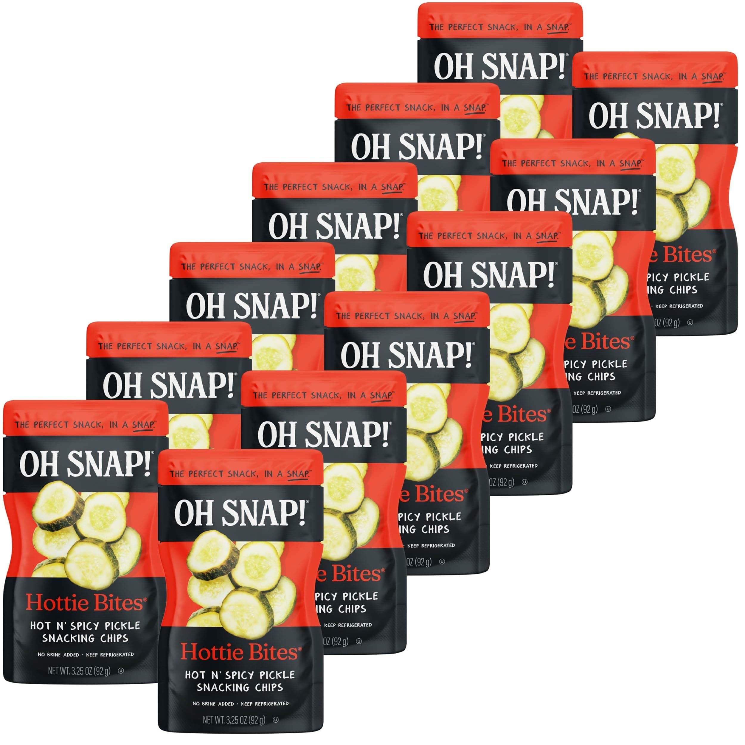 "OH SNAP! | Hottie Bites (12 Pack) | Hot N' Spicy Pickle Snacking Cuts | Fresh Packed Ready To Eat Spicy Pickle Bites | Gluten-Free, Fat-Free, Made With Non-GMO Veggies - Delicious & Healthy Snack"