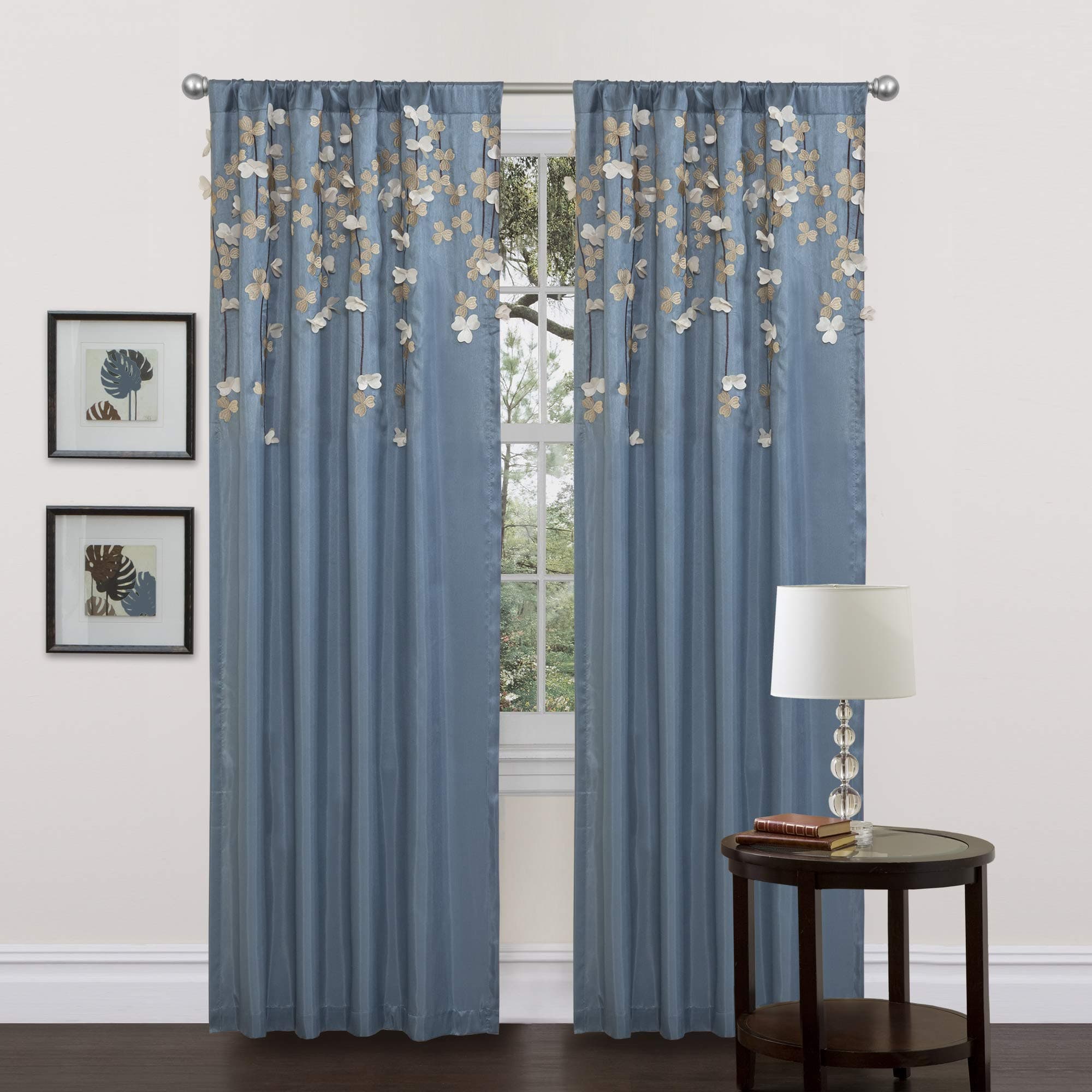 Lush Decor Flower Drops Light Filtering Window Curtain Panel Single 42" W x 84" L Blue - Floral Curtains for Bedroom - Blue Living Room Curtains