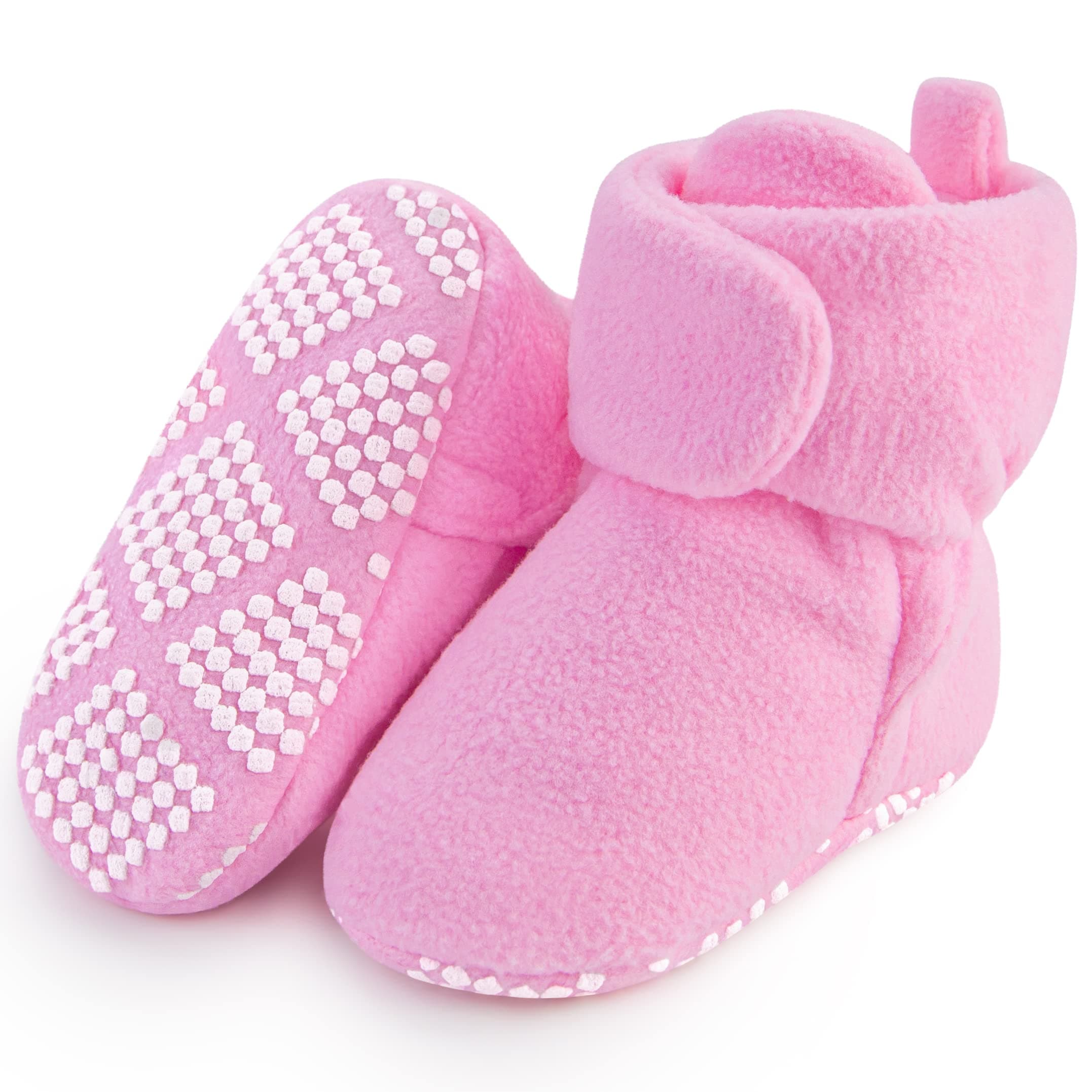 Pro Goleem Fleece Baby Booties - Warm Cozy Baby Slippers, Easy to Put on, Soft Newborn Booties Non-Slip and Adjustable Baby Shoes for Boys and Girls