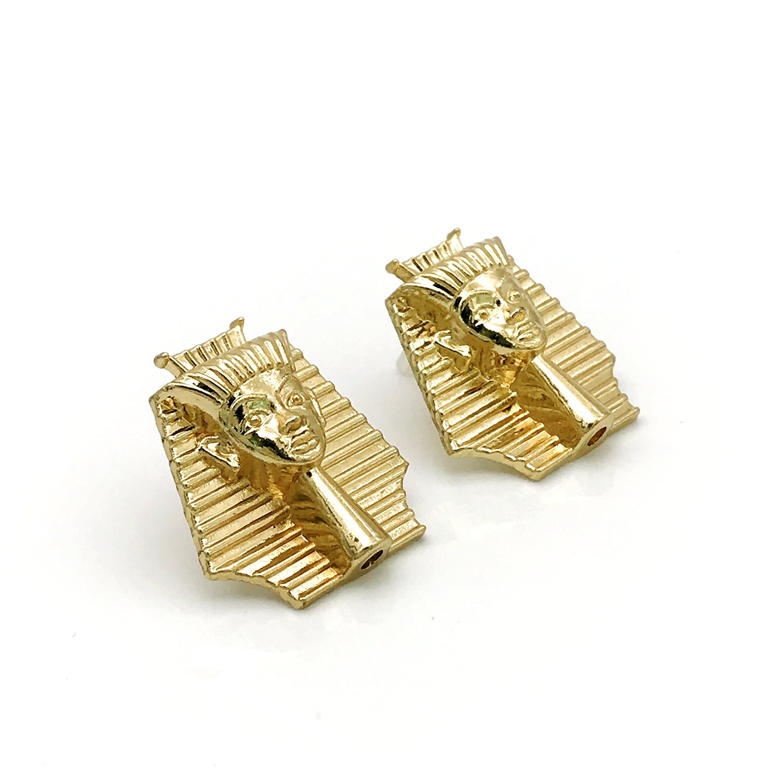 Gold plated King Tut Ankh Amon earrings detailed and unique pharaonic pieces