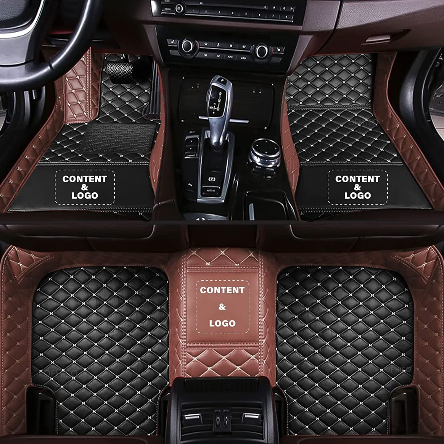 Custom Floor Mats for Cars fit 95% Sedan SUV Sports Car Full Coverage All Weather Pads Protection Non-Slip Leather Floor Liners (Black+Light Brown Edge)