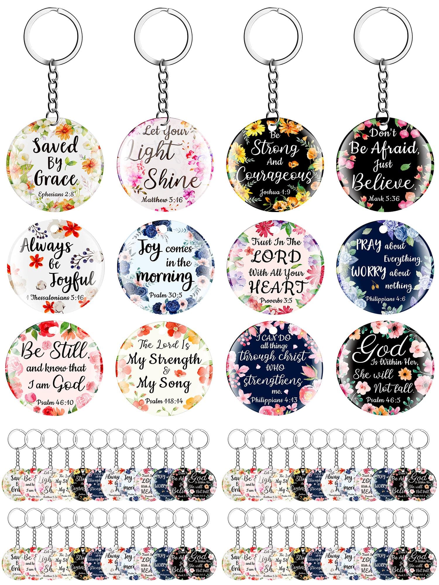 120 Pcs Acrylic Christian Keychain Floral Bible Verse Keychain Religious Scripture Gifts Jewelry Gifts for Women Men