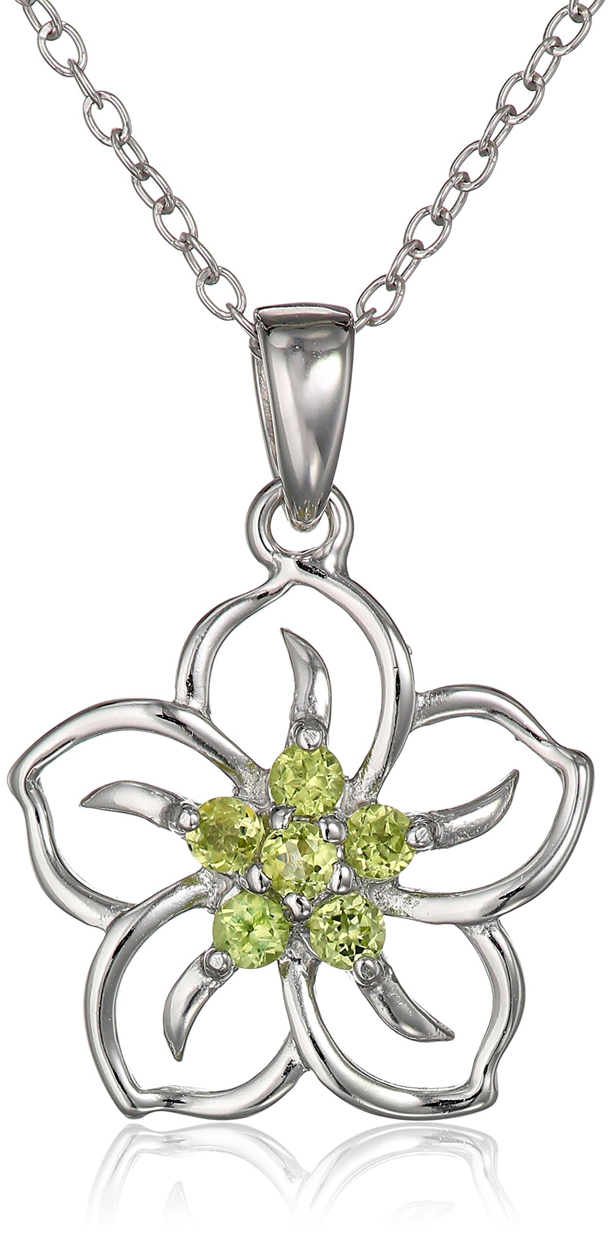 Amazon Collection Genuine or Created Gemstone Birthstone Flower Pendant Necklace with Chain in Sterling Silver, 18"