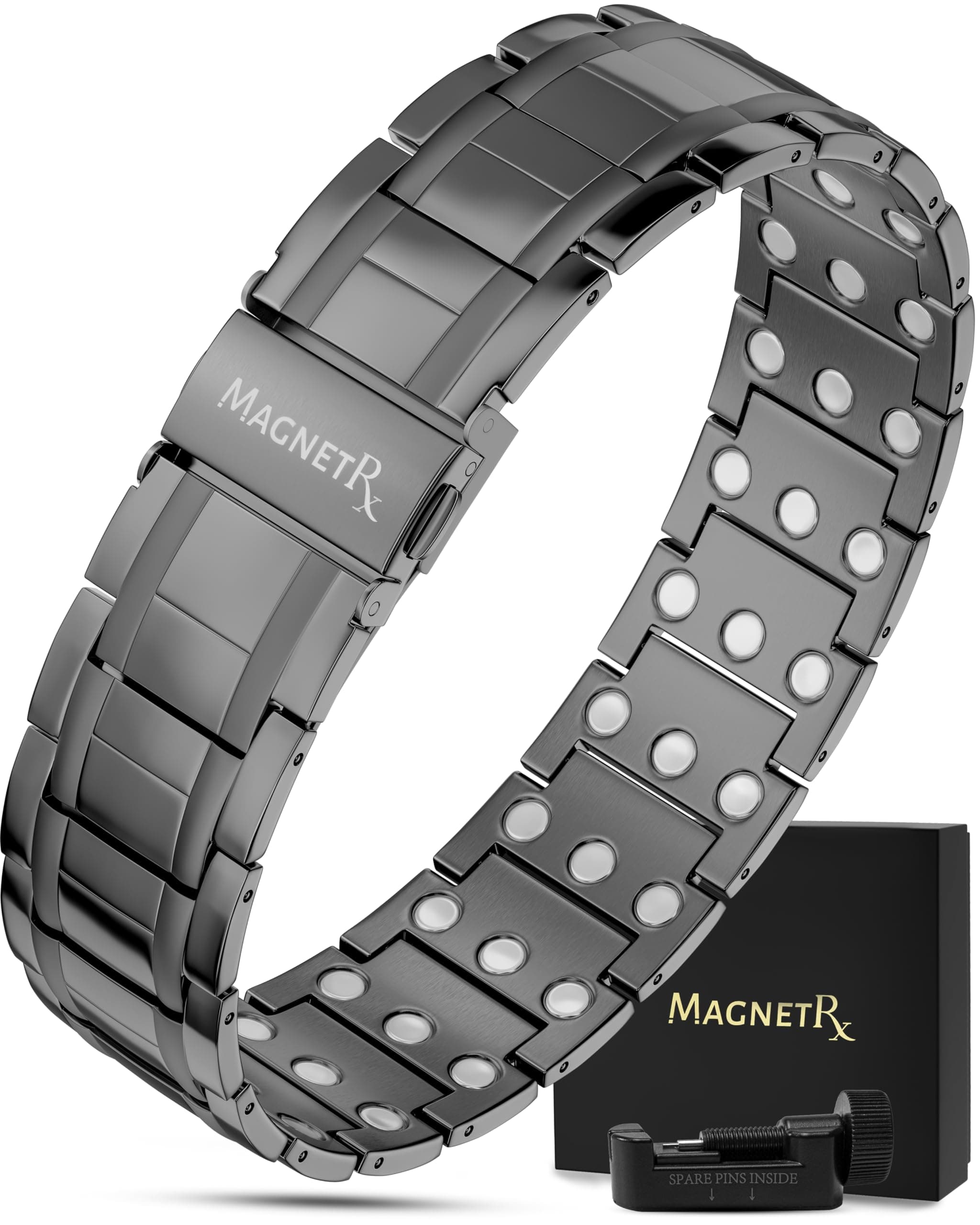 MagnetRX® 3X Strength Titanium Magnetic Bracelet – Magnetic Bracelets Men – Premium Fold-Over Clasp & Adjustable Length with Sizing Tool