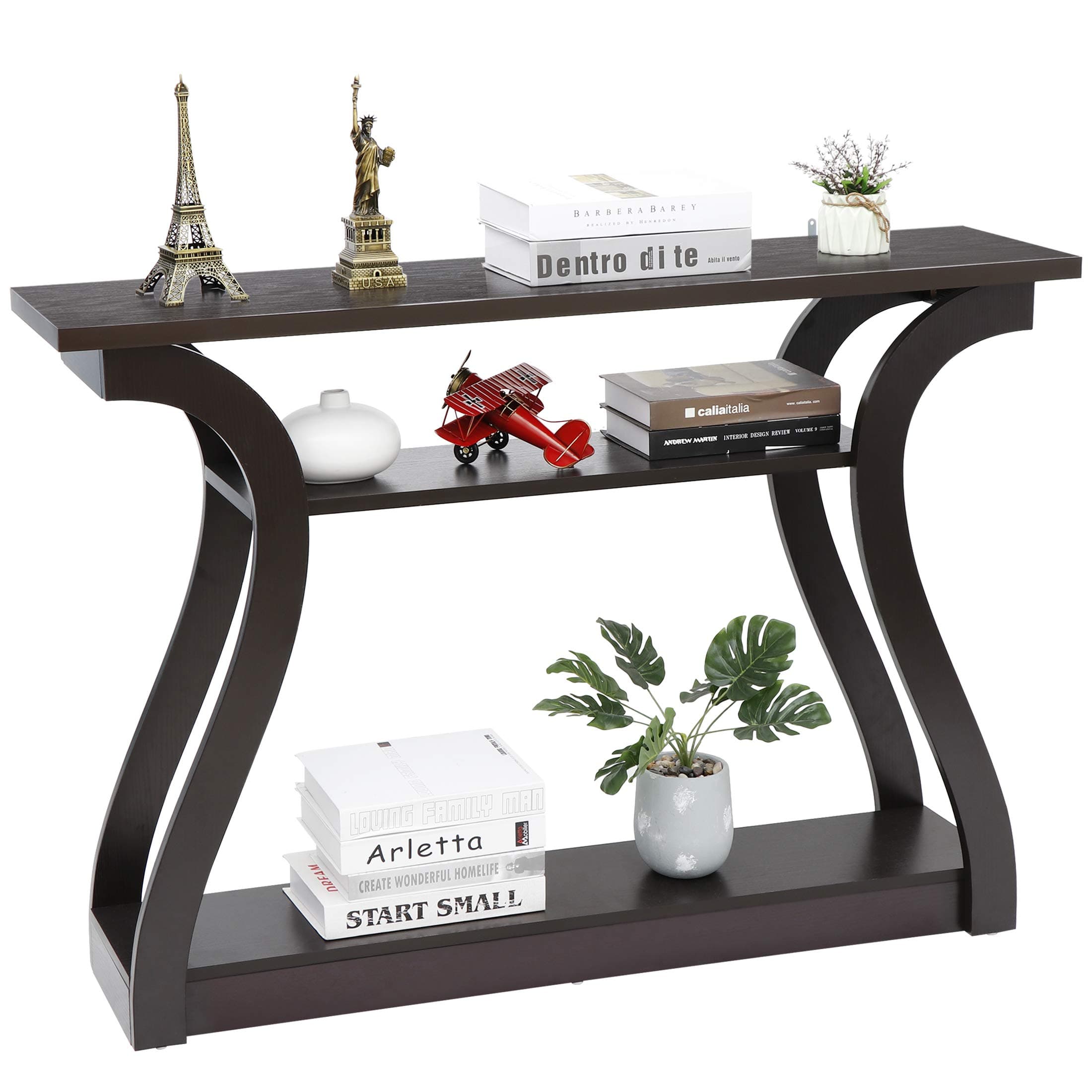 ZenStyle Wood Console Table with Curved Legs and Shelf, 3 Tier Modern Accent Sofa Table for Entryway, Living Room, Hallway, Console Table Entrance, 47 in Wide, Easy Assembly (Cappuccino/Dark Brown)