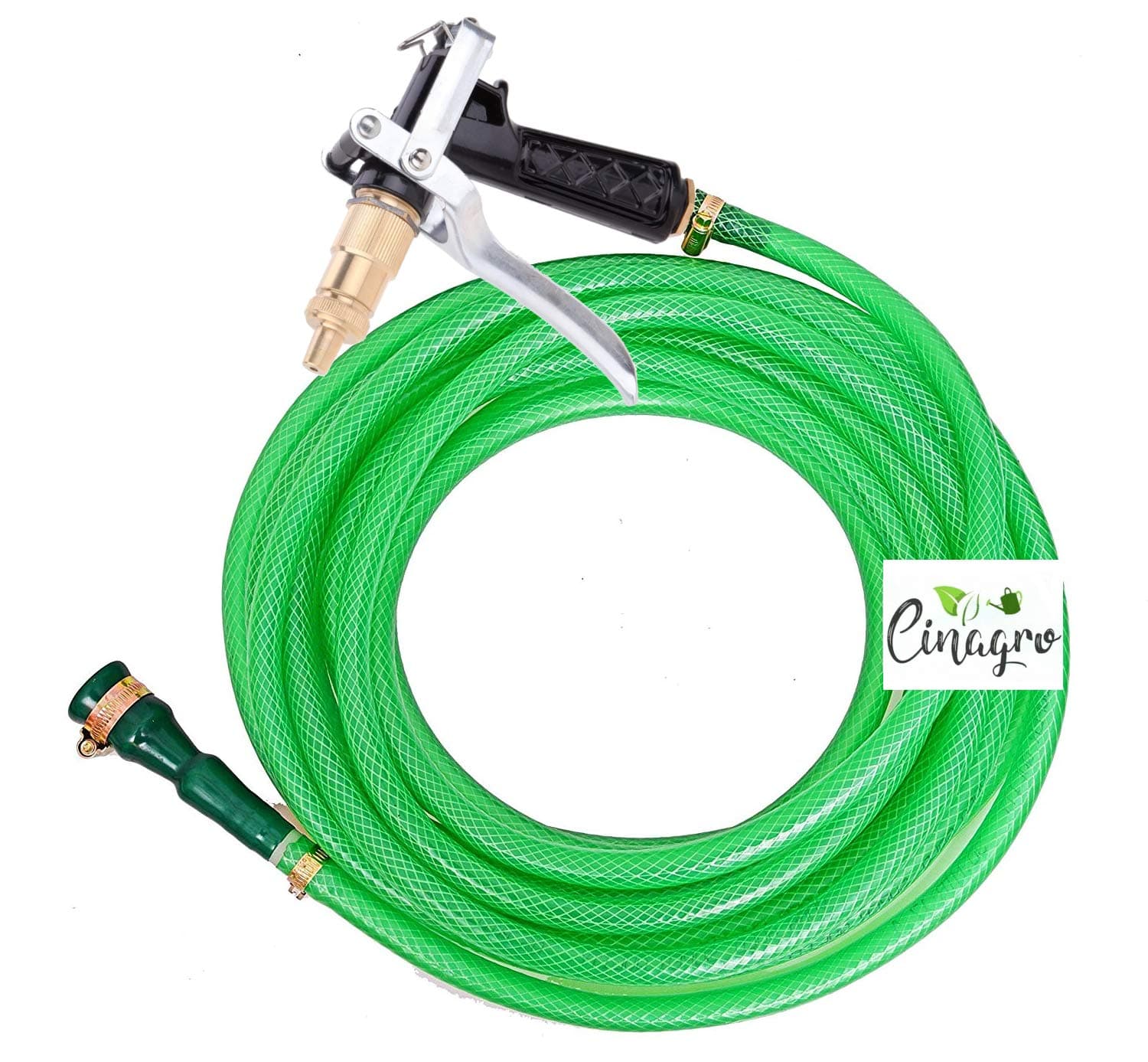 CINAGRO™ - Heavy Duty 3 Layered Braided Water Hose Pipe (Size : 1/2 inch - Lenght : 30 Meters) Brass Spray Nozzle, Garden, Car Wash, Floor Clean, Pet Bath, Easy to Connect - Black Colour