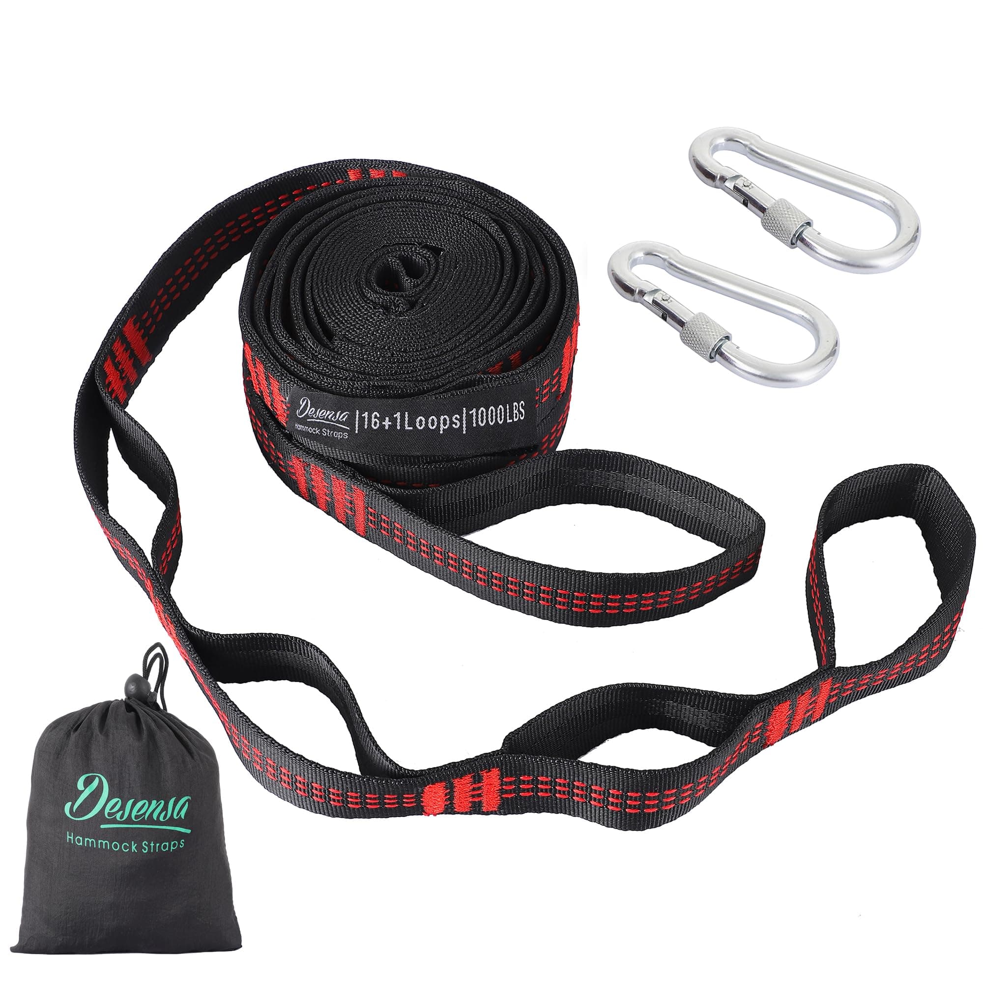 Hammock Tree Straps, Portable 10 FT Long 16+1Loops Adjustable Suspension Straps, 100% No Stretch&Lightweight, 1400 LBS Combined Hammock Accessories, Fits All Hammocks