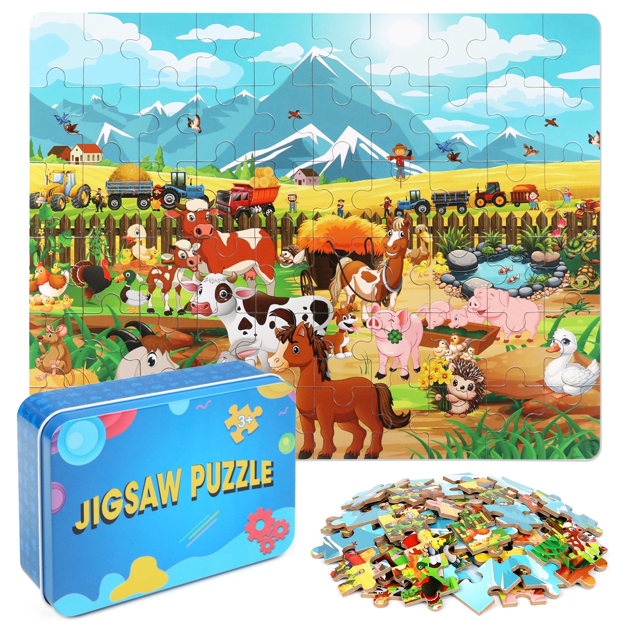 LELEMON Puzzles for Kids Ages 4-8 100 Piece Toys Puzzle for Kid Children Jigsaw Puzzles Puzles in a Metal Box Educational Learning Puzle Toys for Kids Girls Boys
