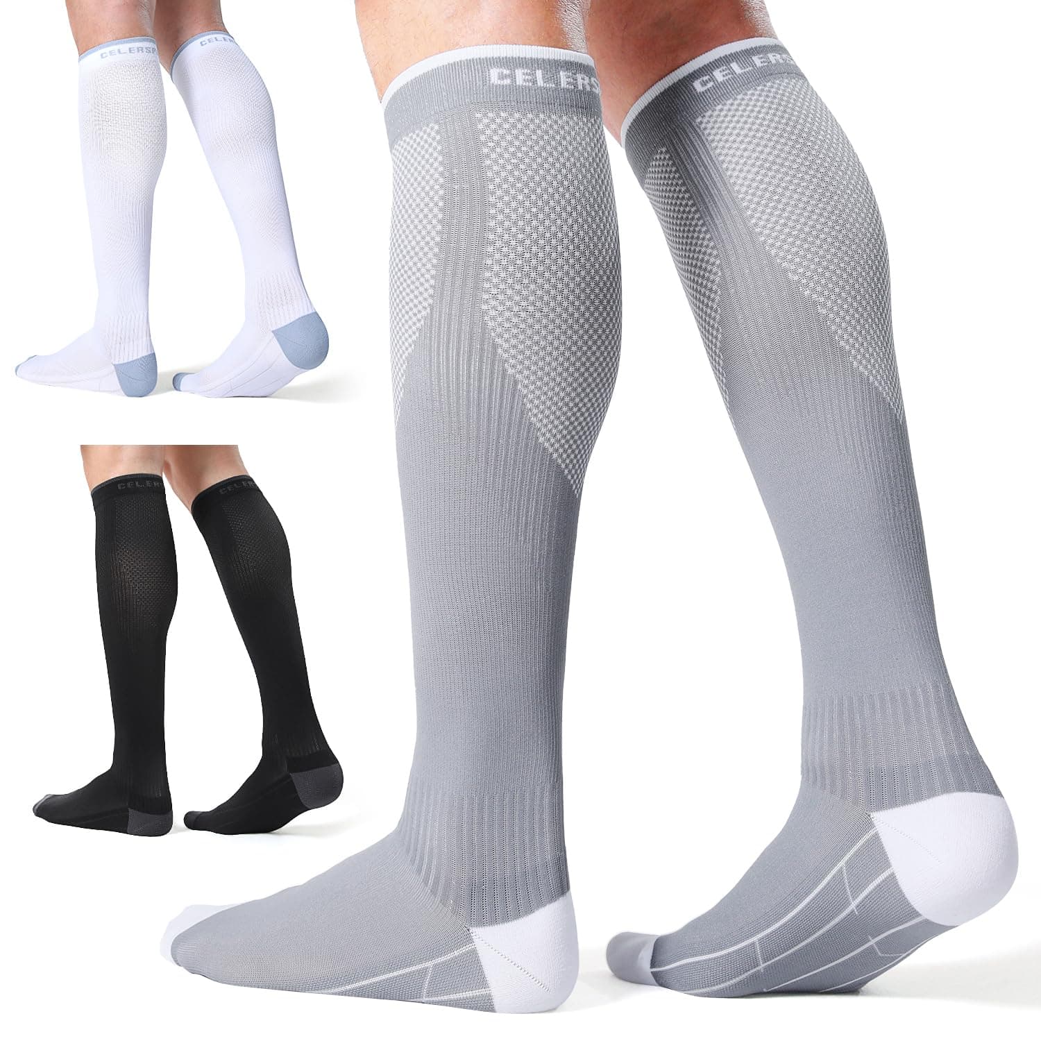 3 Pairs Compression Socks for Men and Women 20-30 mmHg Running Support Socks