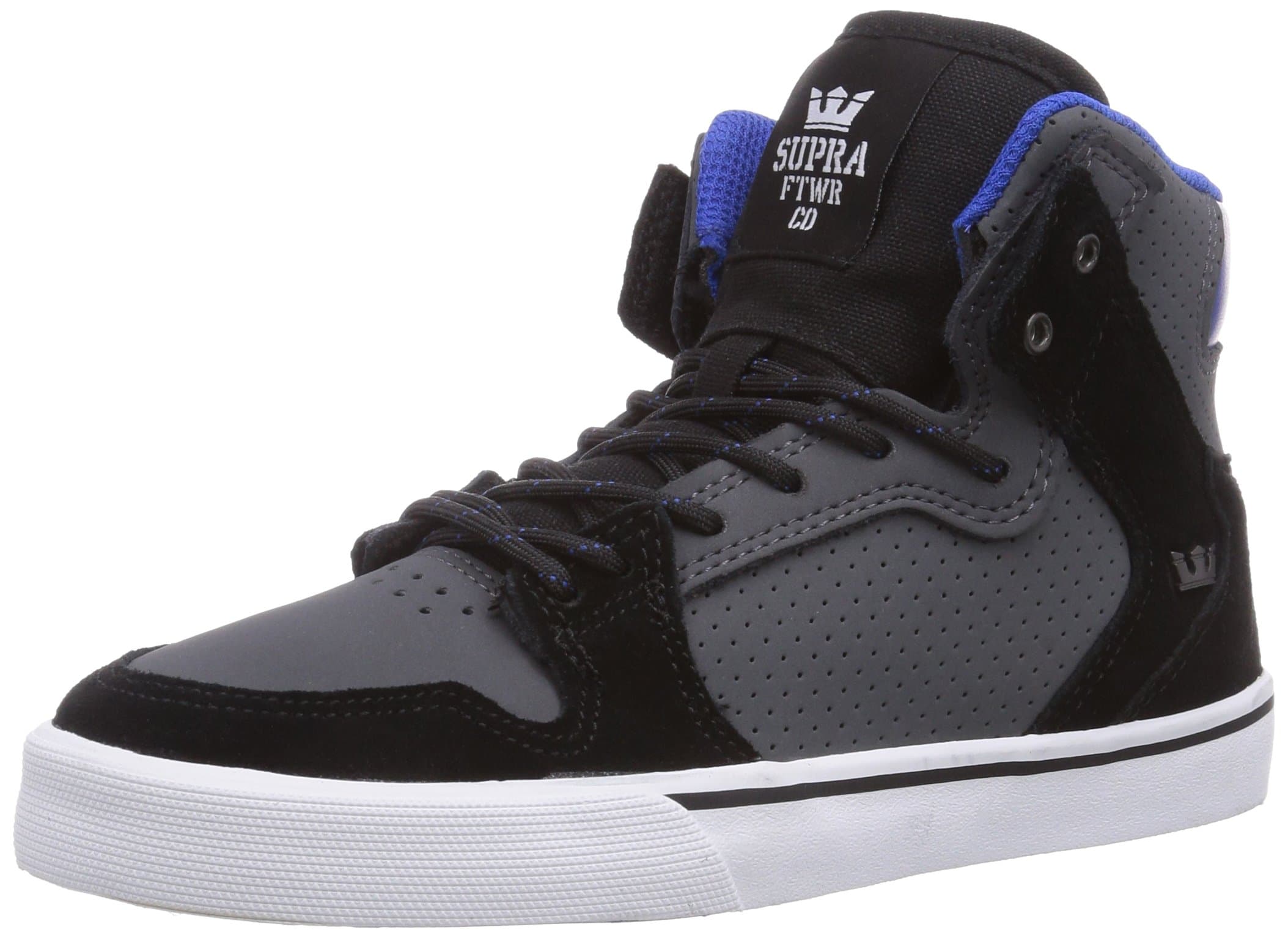 Supra Vaider Skate Shoe - Kids' Black Suede/Charcoal Trubuck, 2.0
