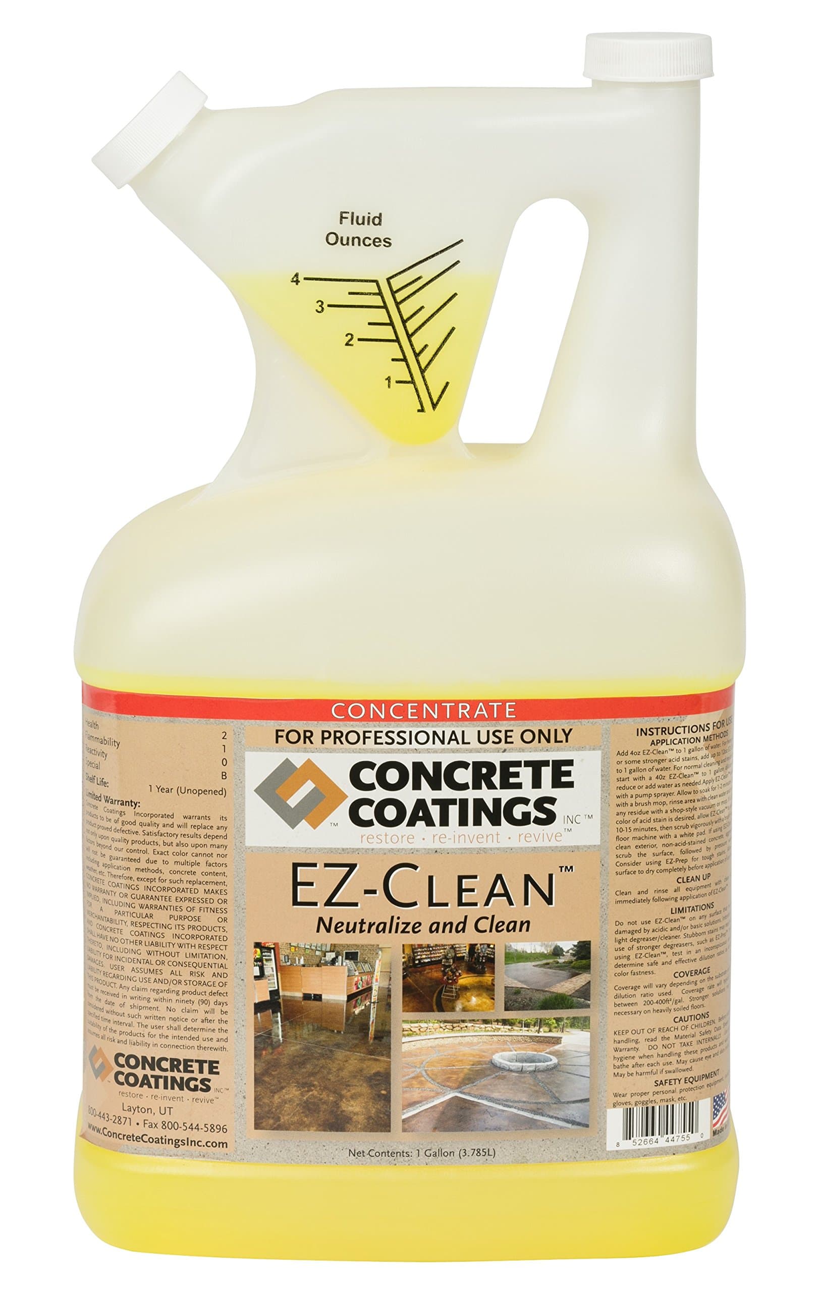 CC Concrete Coatings EZ-Clean - Concrete Acid Stain Neutralizer, Degreaser, Light Cleaner, - Easy to Use Concentrated Formula (1 Gal)