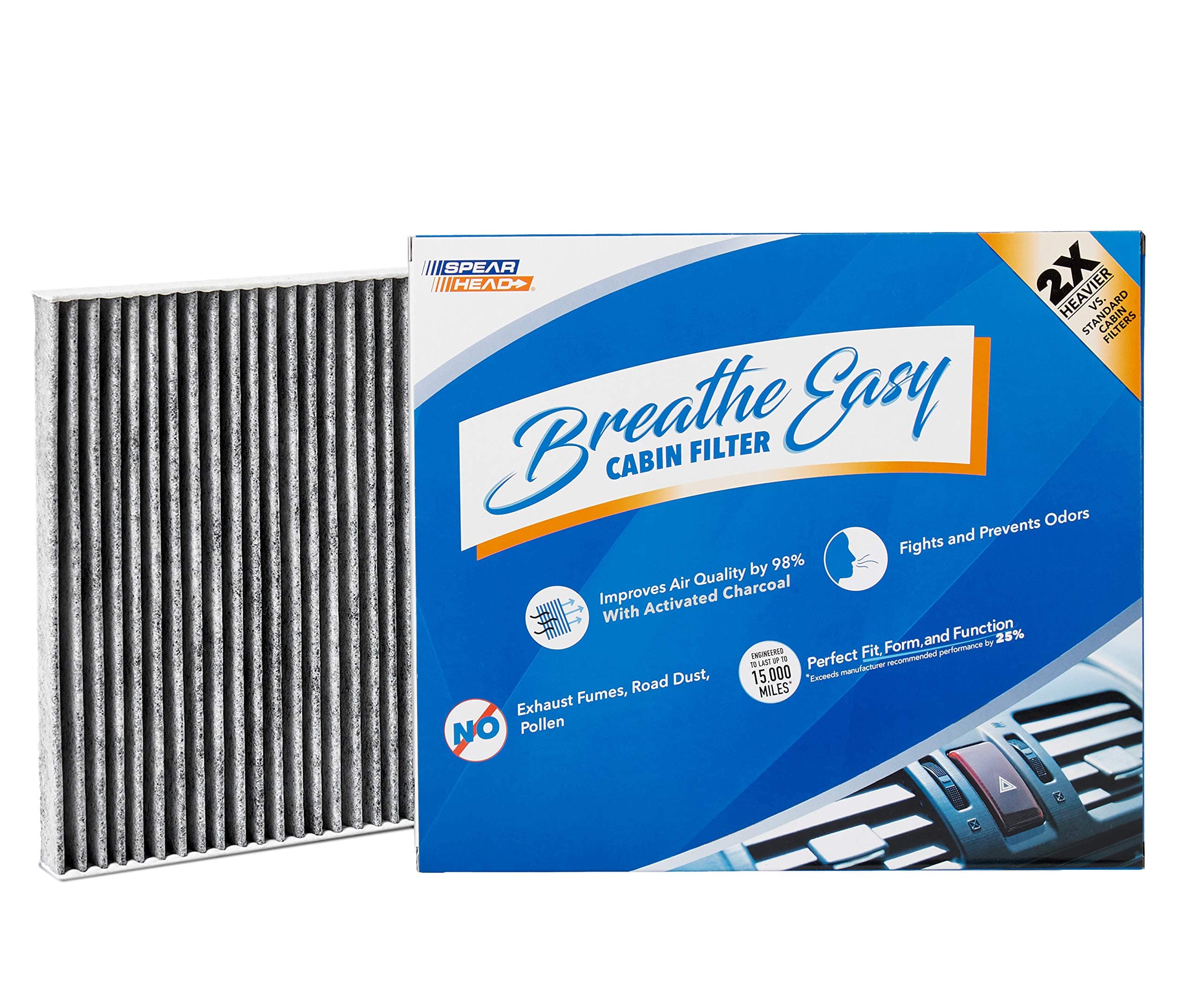 Spearhead Odor Defense Breathe Easy AC & Heater Cabin Filter | Fits Select 2007-2025 Ram 1500/2500/3500, Grand Wagoneer/L, Wagoneer/L, CX-7 | Up to 25% Longer Lasting w/Activated Carbon (BE-671)