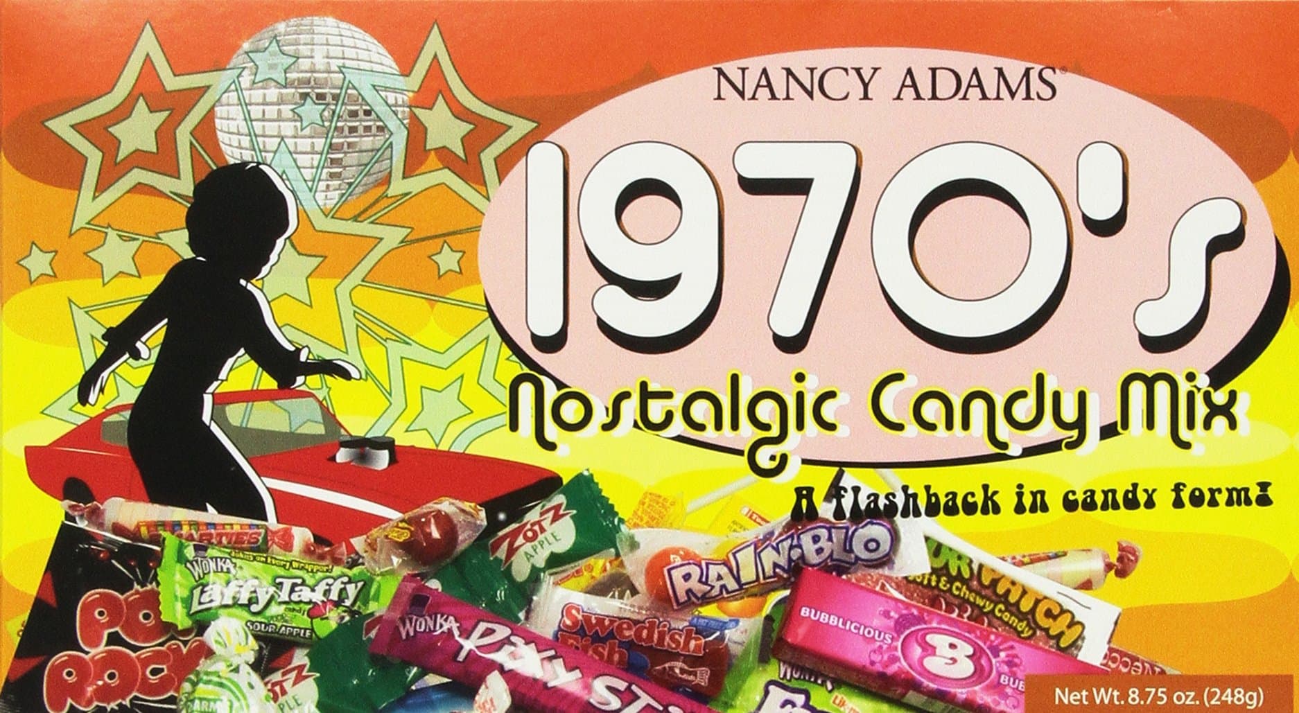 1970's Retro Candy Gift Box-Decade Box Gift Basket - Classic 70's Candy, net Wt. 8.75 oz.(248g)