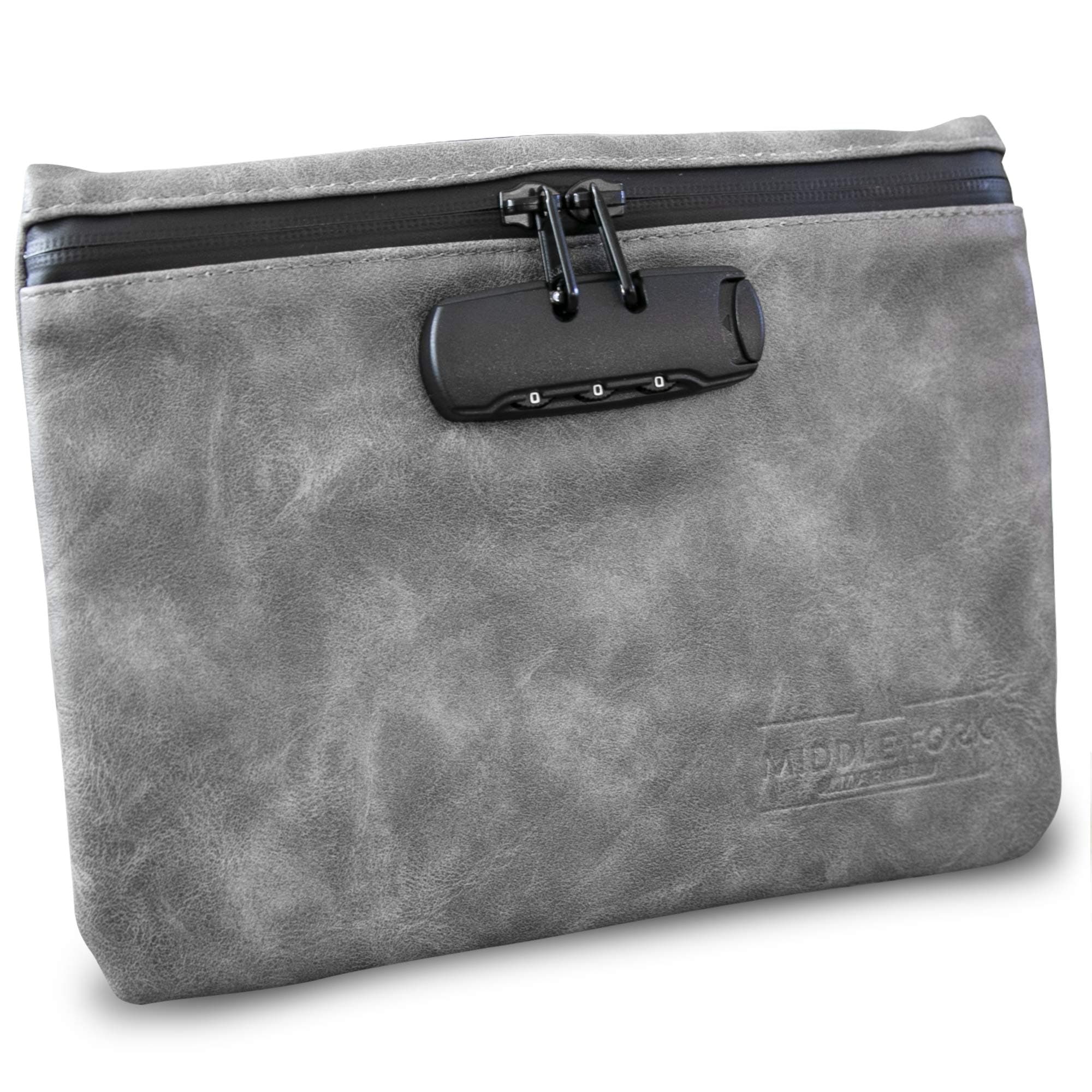 Smell Proof Bag - Upgraded Scent Proof Combo Lock Container and Pouch - Discreet Smell Proof Bags Hide Odor and Scent - Smart Air Tight Case for Accessories - Gray Leather
