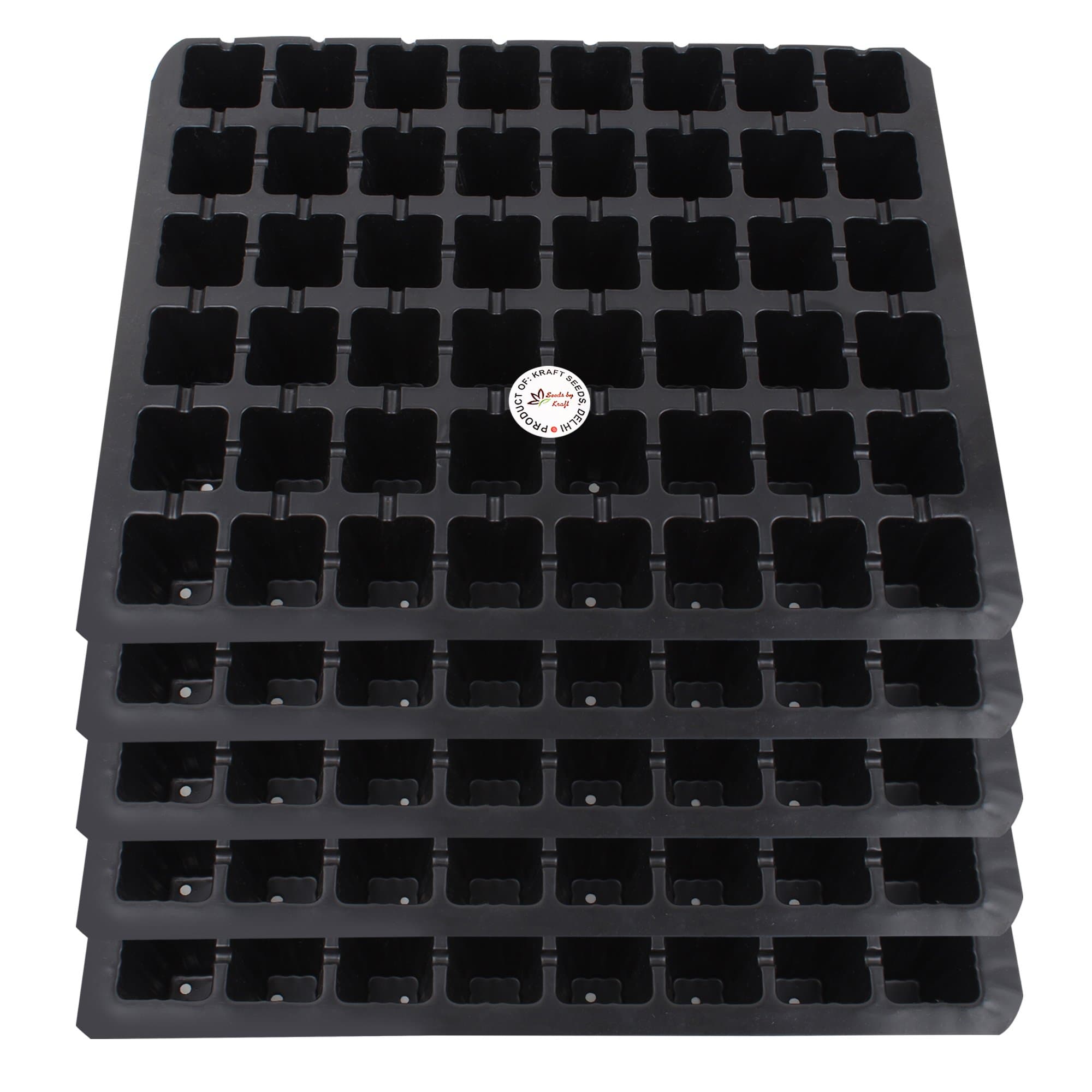Kraft Seeds by 10CLUB Seedling Tray - Pack of 5 (Black, 49 Holes) | 7x7 Cells Germination Tray | Nursery Trays for Plants | Reusable Hydroponic Trays for Garden | Germination Pots for Seeding