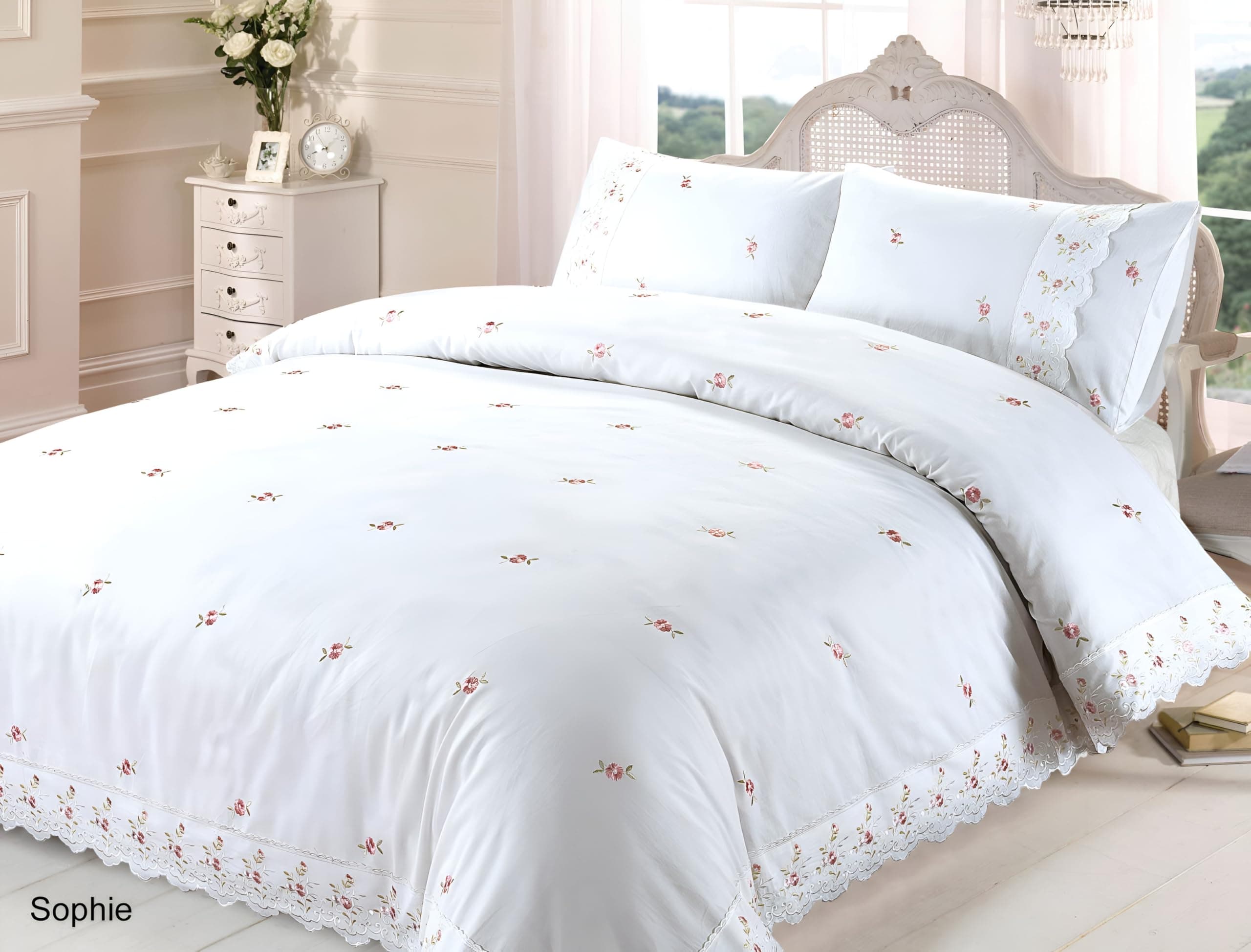 Rapport Sophie Floral White Super King Duvet Cover and Pillowcase Set