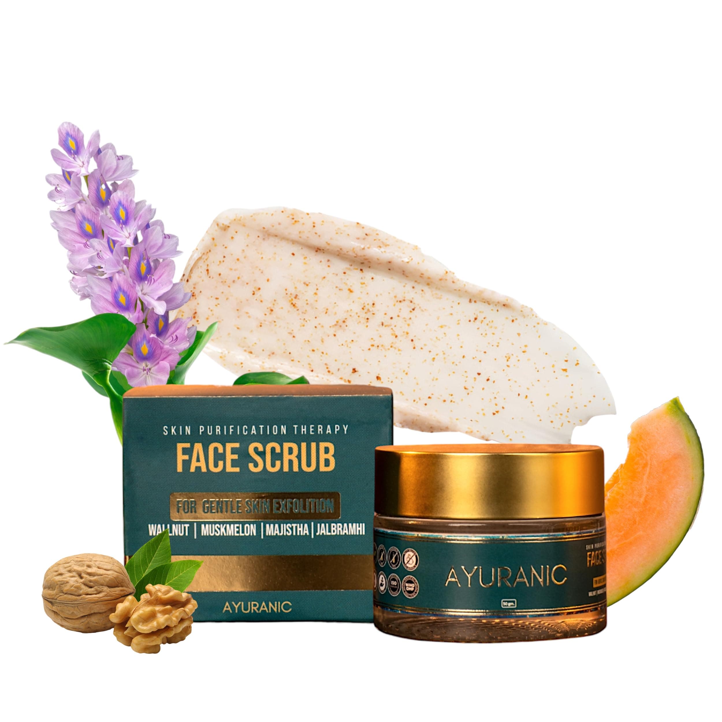 Ayuranic Non-Drying Face Scrub for Glowing Skin & Tan Removal | Ayurvedic Hydrating Natural Walnut Scrub for Brightening | Gentle Exfoliation for Blackheads & Dead Skin Removal | For Men & Women(50ml)