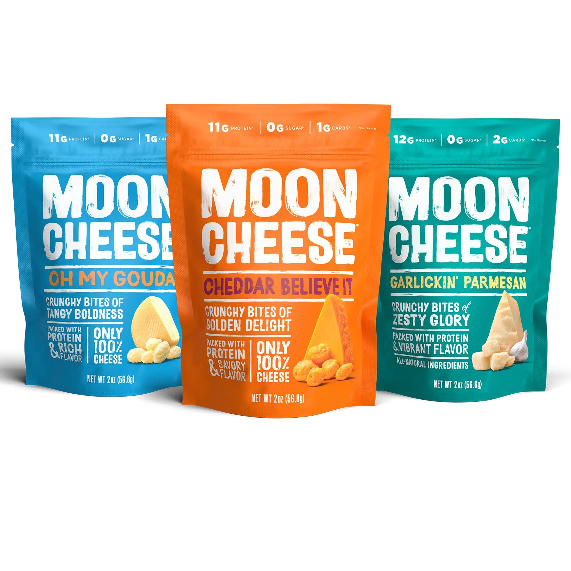 Variety Pack, Cheddar, Gouda & Garlic Parm, Crunchy, Protein-Rich Cheese Snack, Gluten Free, Keto Friendly, 100% Real Cheese, 2 Ounce (Pack of 3)