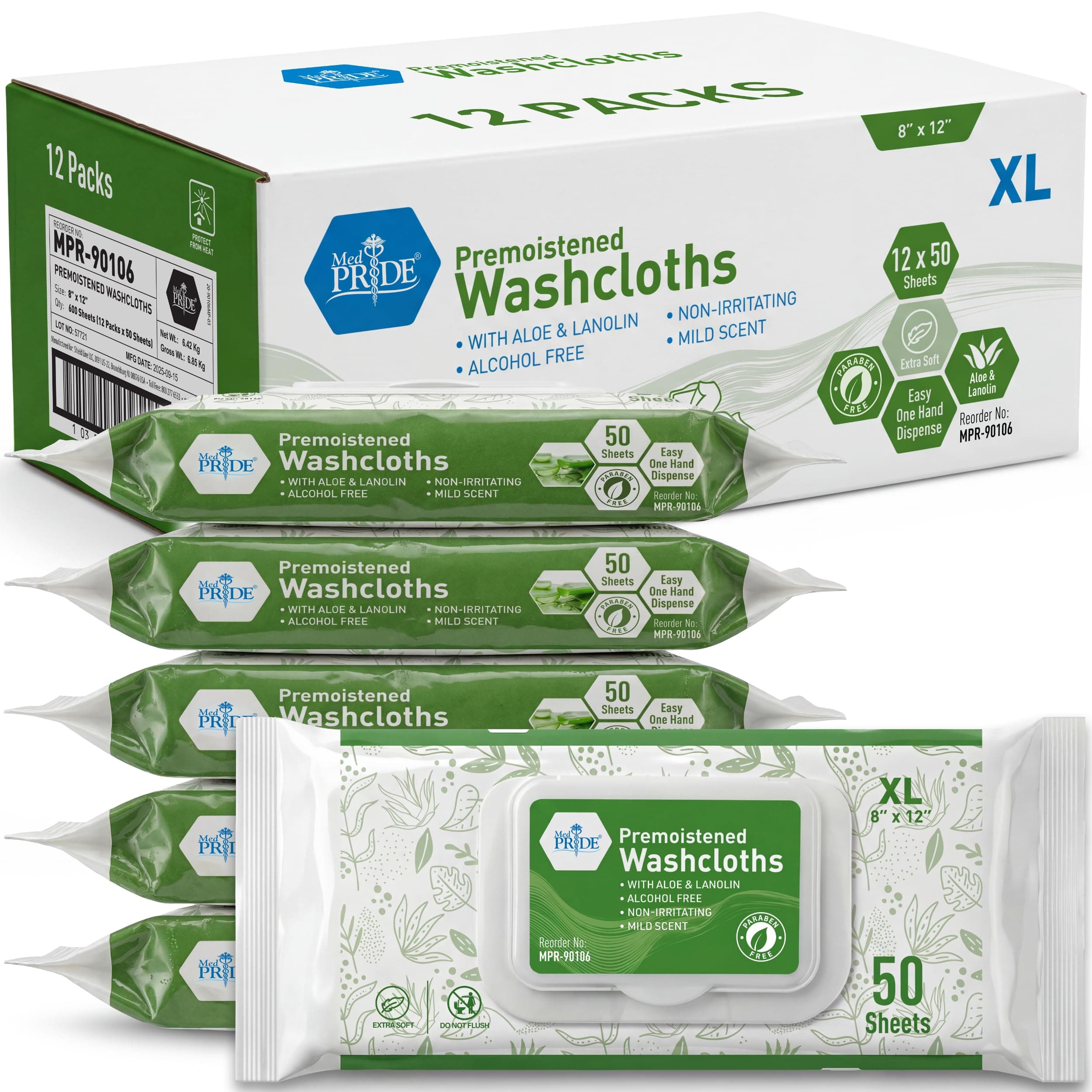 600 Count 8 X12 in Premoistened Disposable Wet Washcloths for Adults with Aloe & Lanolin Personal Cleansing Skincare Makeup Removal Travel