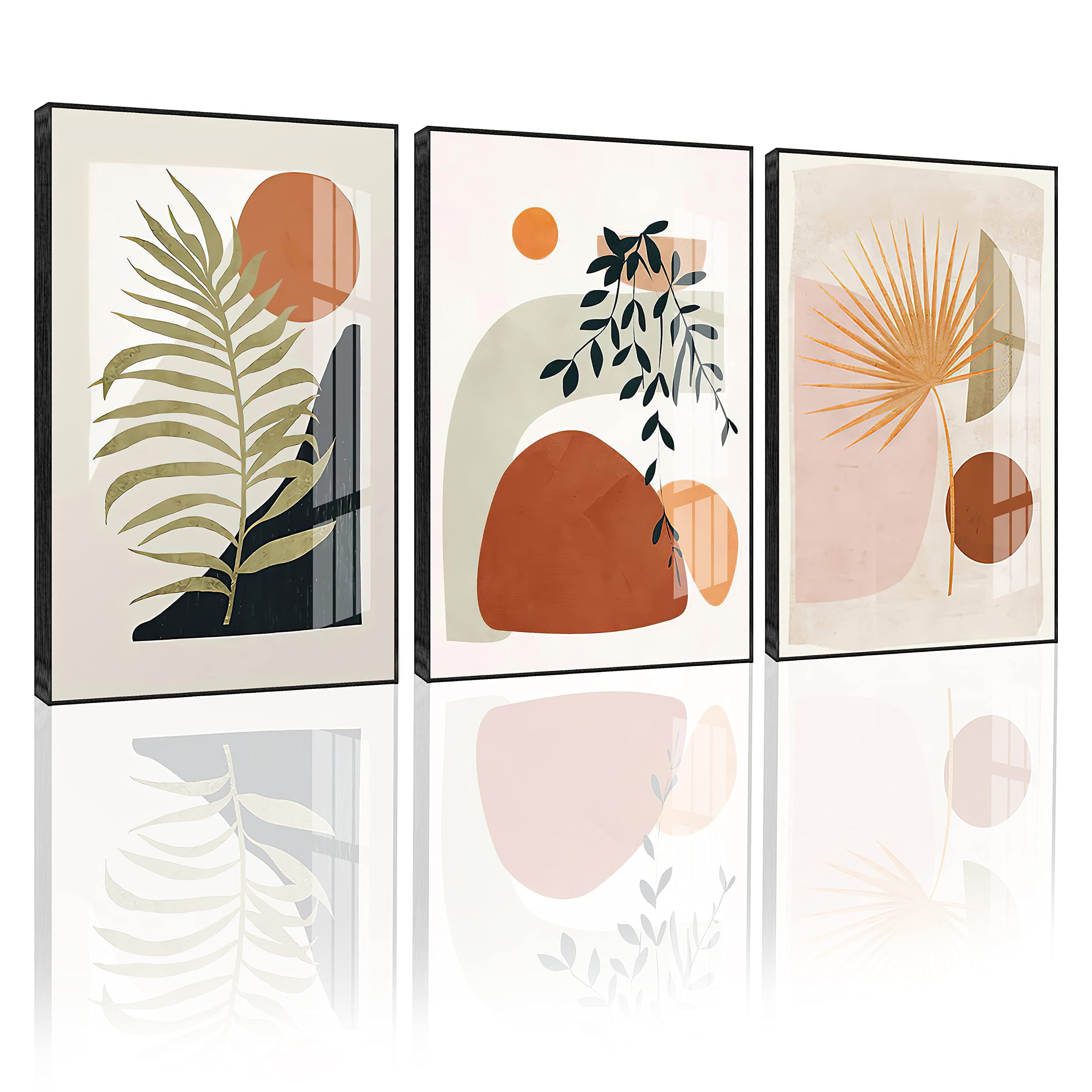 SIJIFACAIBoho Wall Art Set of 3 - Framed Minimalist Artwork for Living Room,Bedroom,Office Wall Decor - Mid Century Modern 12x16 inch Prints